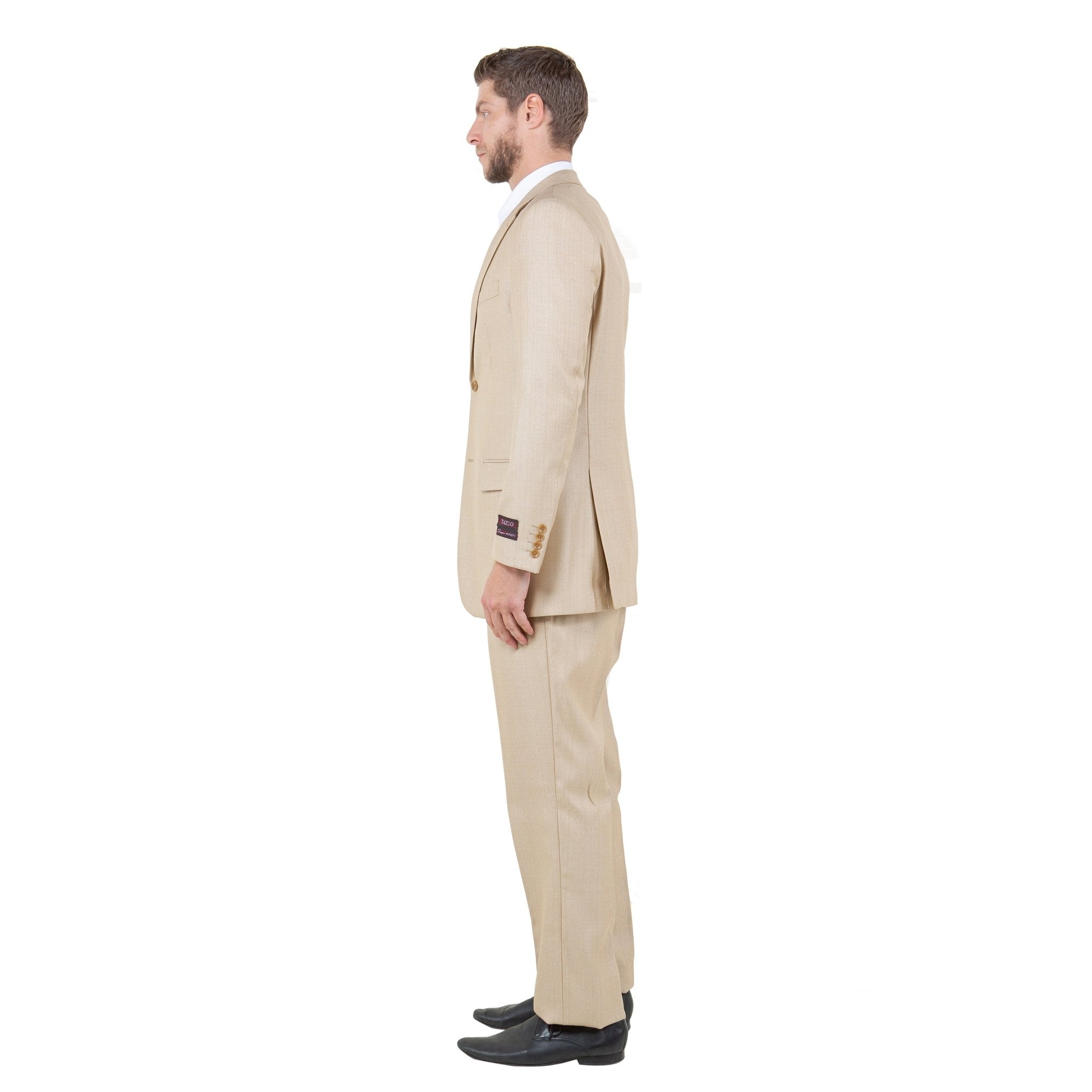 Lt. Beige Solid Shiny Sharkskin 3 - PC Regular Modern Fit Suits - Bundle Bus