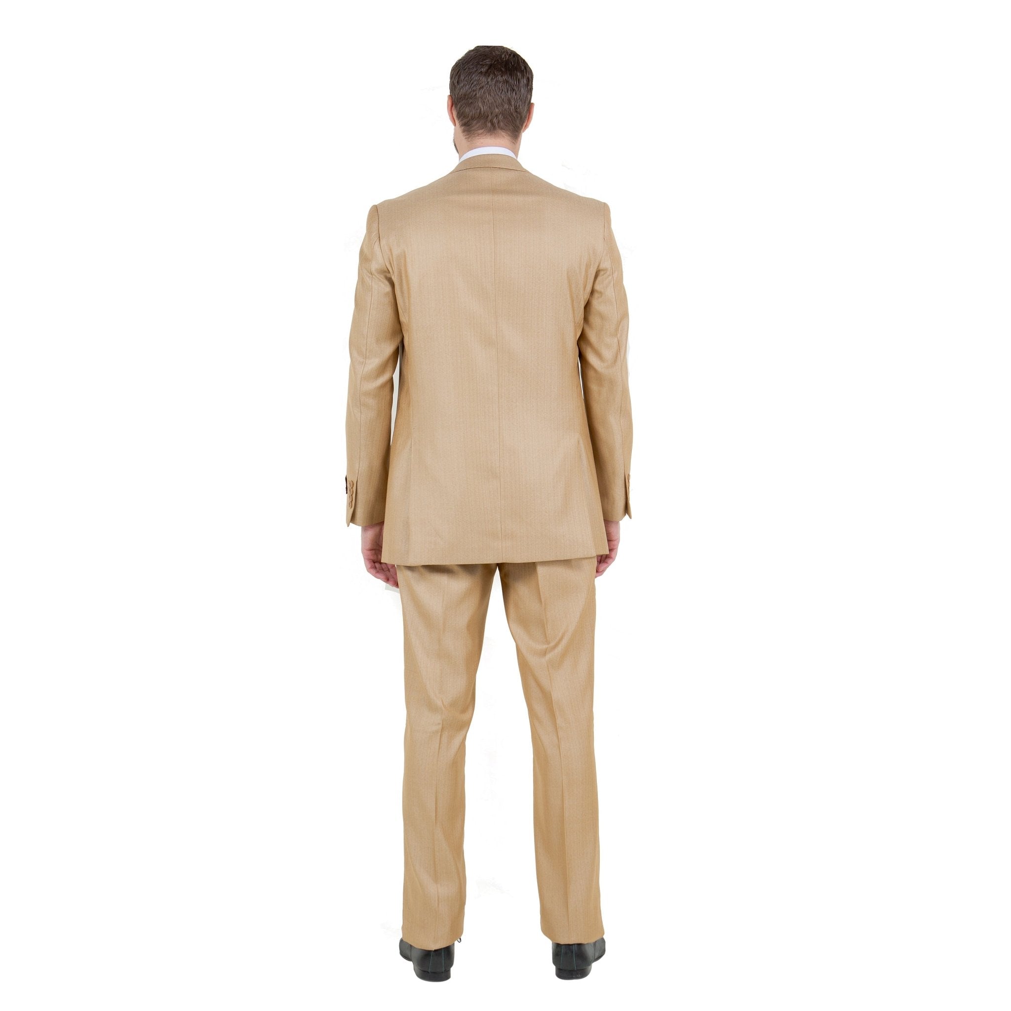Lt. Beige Solid Shiny Sharkskin 3 - PC Regular Modern Fit Suits - Bundle Bus