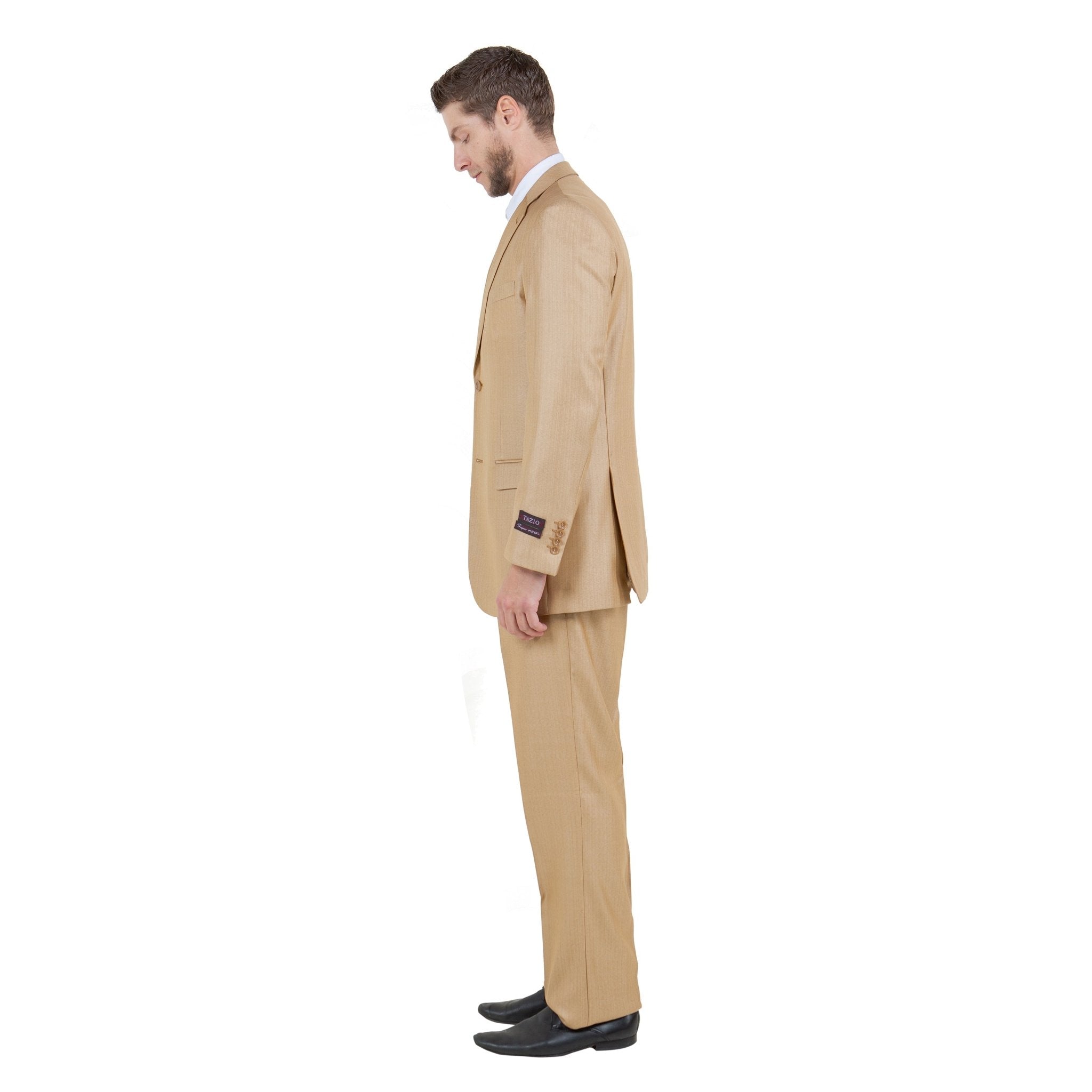 Lt. Beige Solid Shiny Sharkskin 3 - PC Regular Modern Fit Suits - Bundle Bus