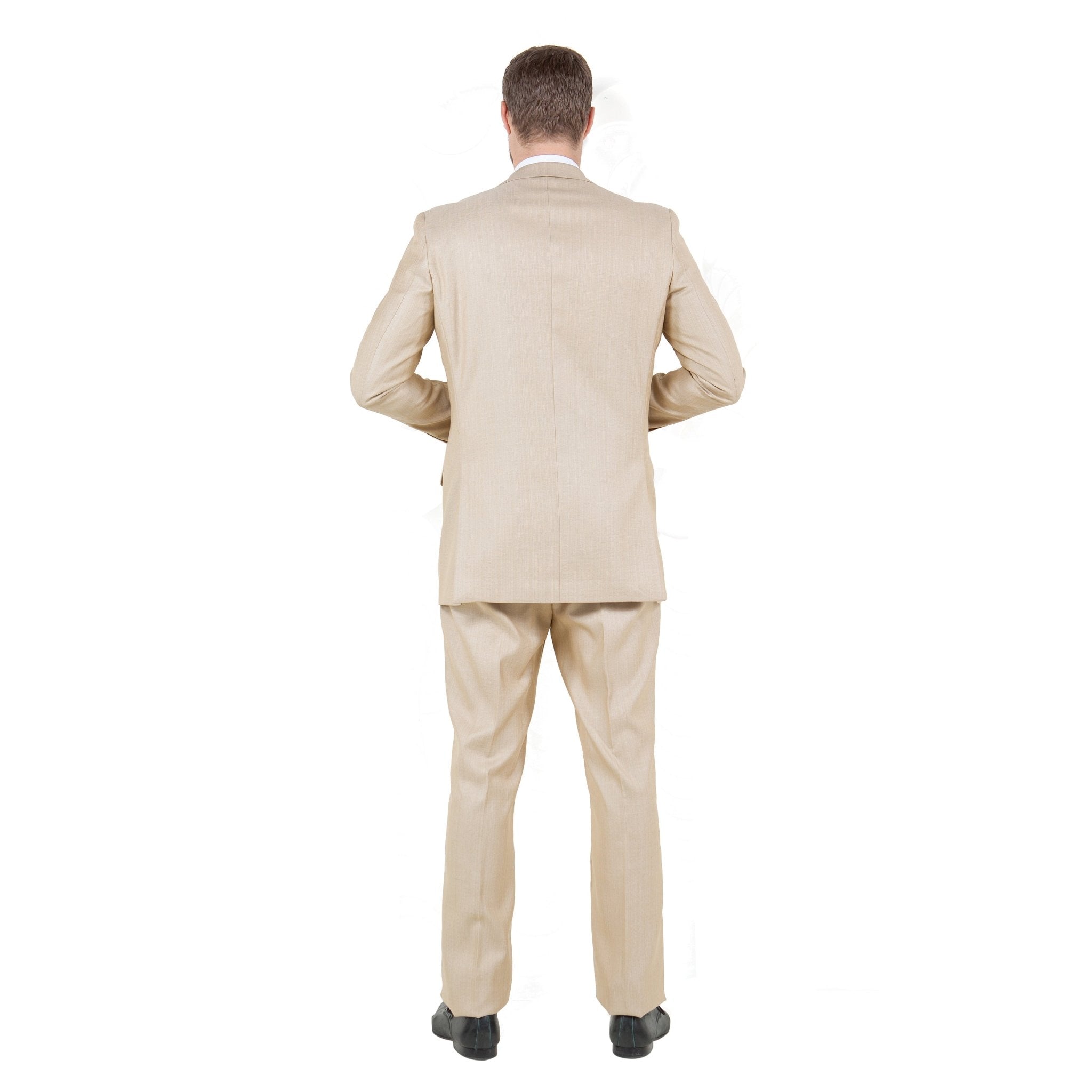 Lt. Beige Solid Shiny Sharkskin 3 - PC Regular Modern Fit Suits - Bundle Bus