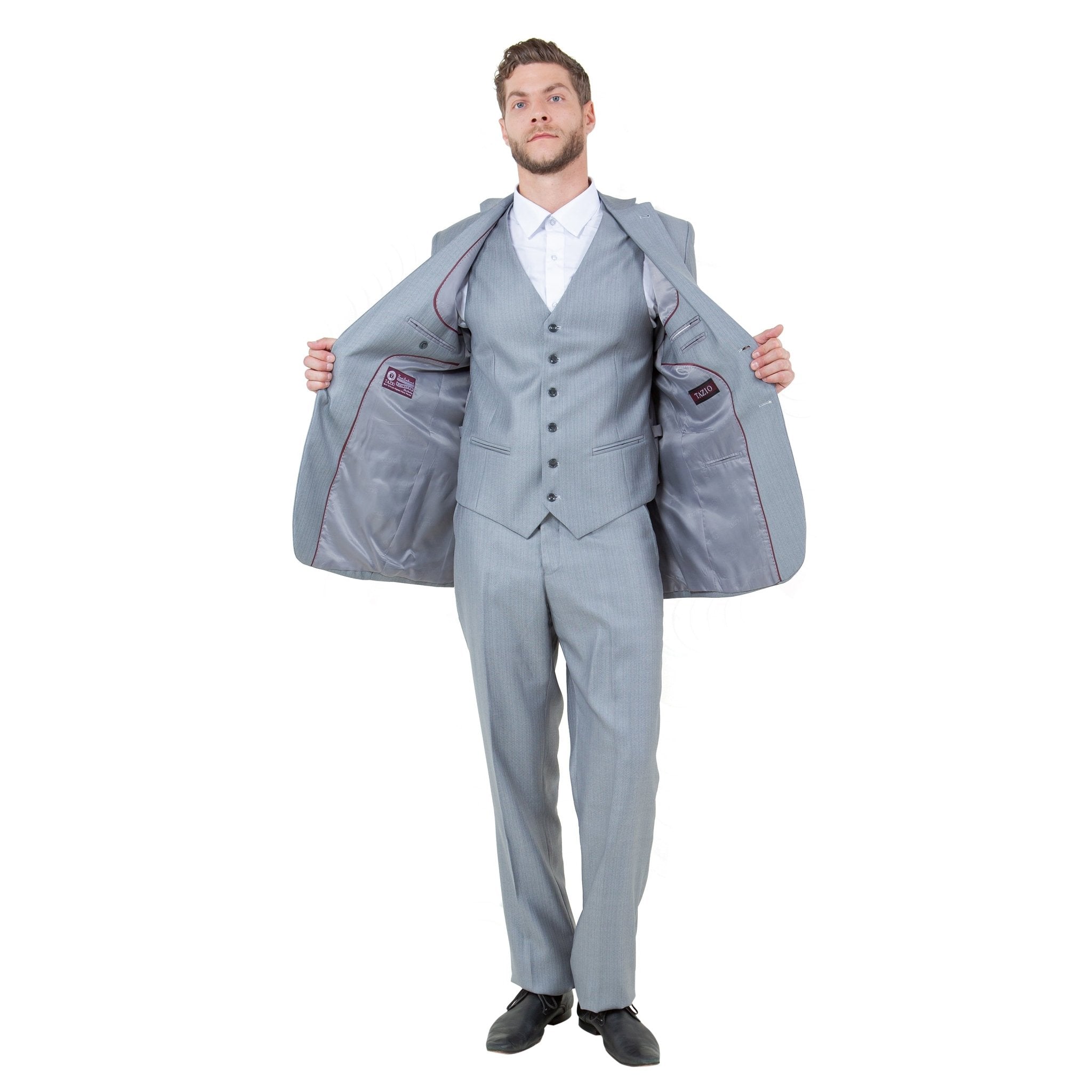 Lt. Gray Solid Shiny Sharkskin 3 - PC Regular Modern Fit Suits - Bundle Bus