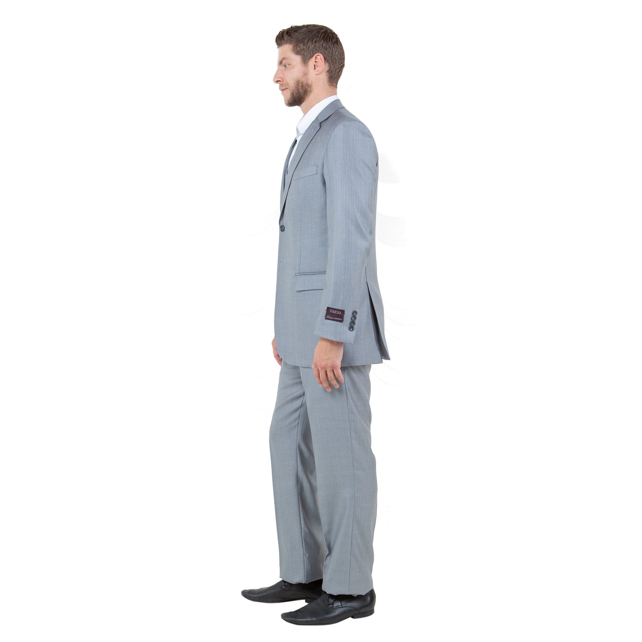 Lt. Gray Solid Shiny Sharkskin 3 - PC Regular Modern Fit Suits - Bundle Bus