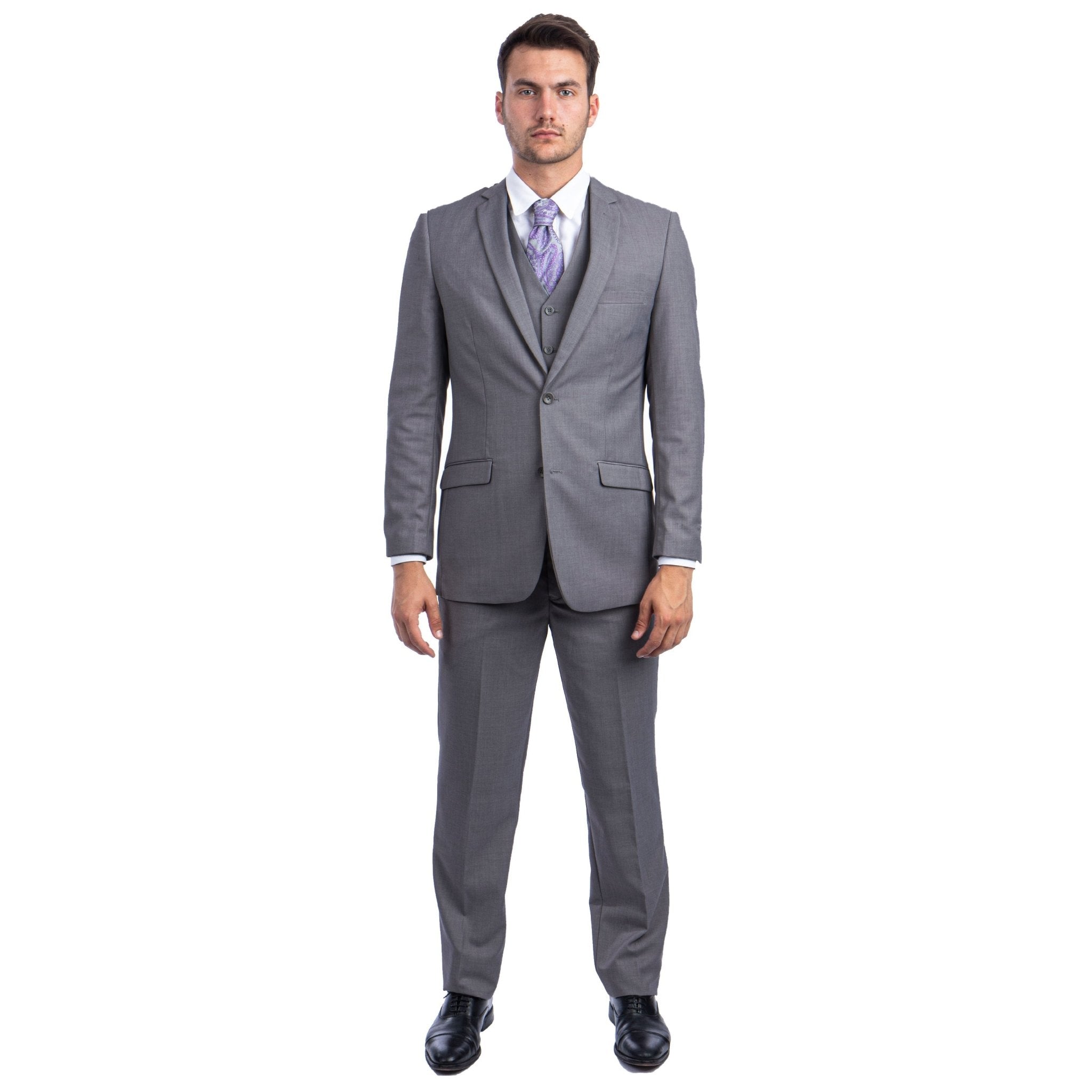 Men's 3pc Solid Suit, Notch Lapel - Bundle Bus