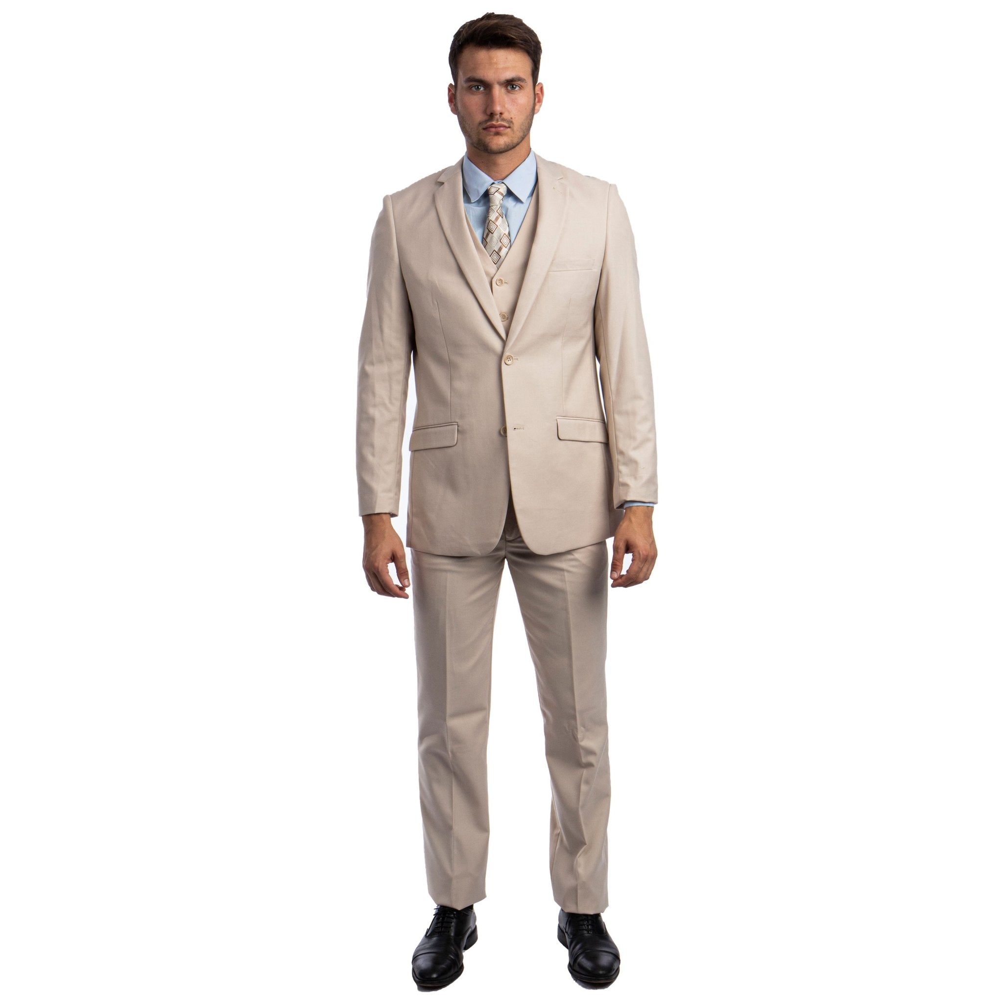 Men's 3pc Solid Suit, Notch Lapel - Bundle Bus