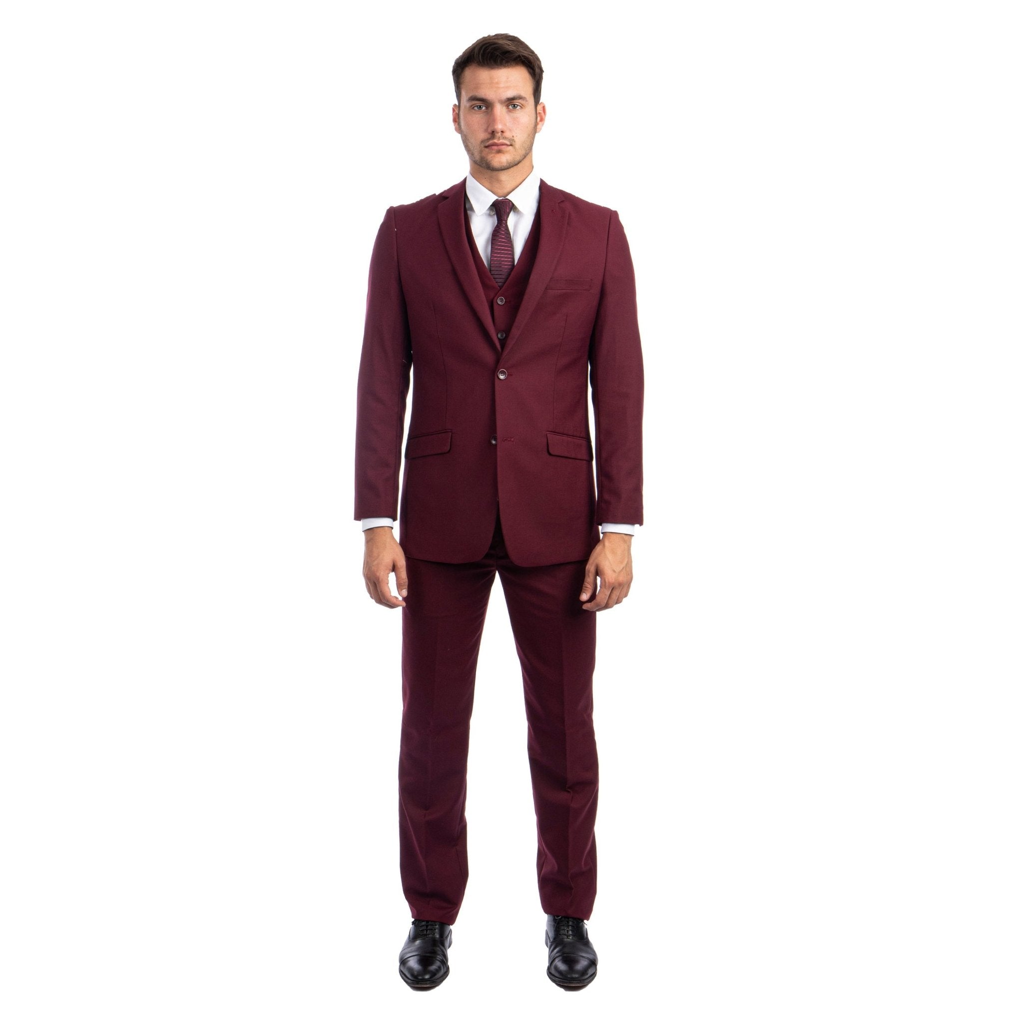Men's 3pc Solid Suit, Notch Lapel - Bundle Bus