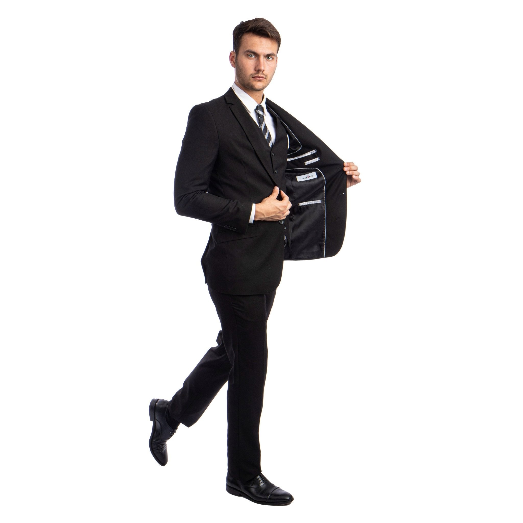 Men's 3pc Solid Suit, Notch Lapel - Bundle Bus