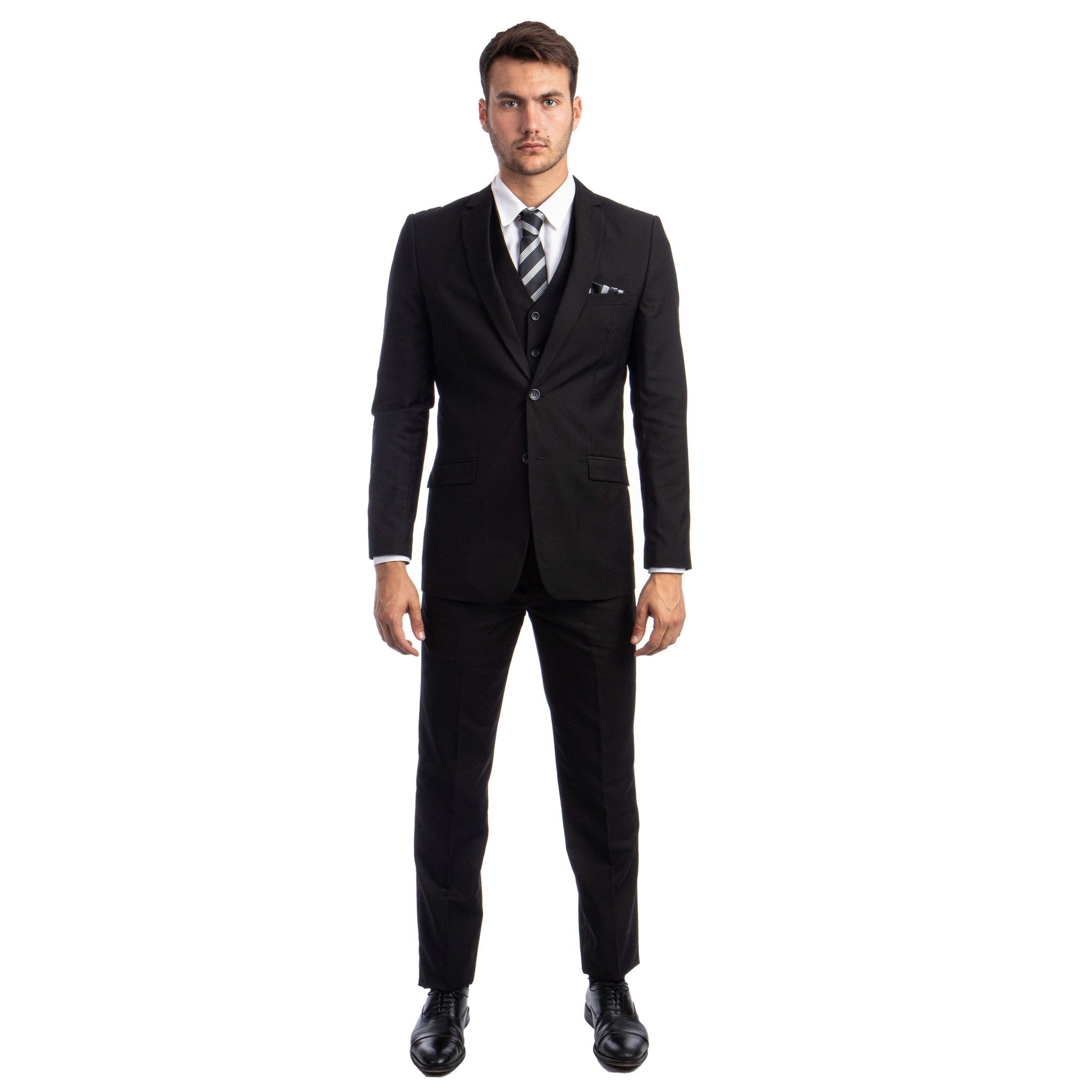 Men's 3pc Solid Suit, Notch Lapel - Bundle Bus