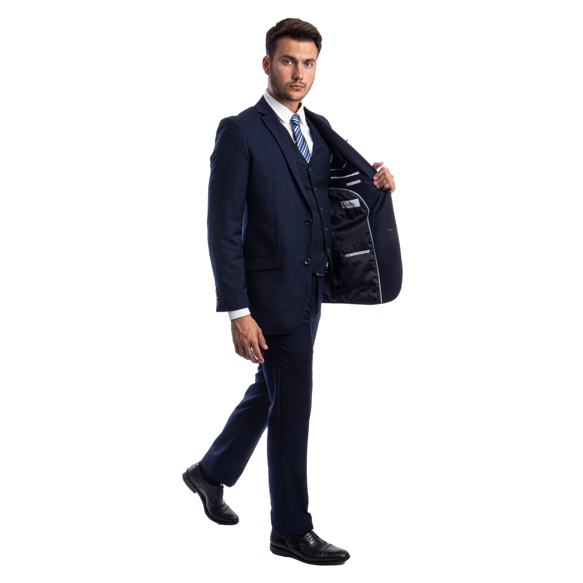 Men's 3pc Solid Suit, Notch Lapel - Bundle Bus