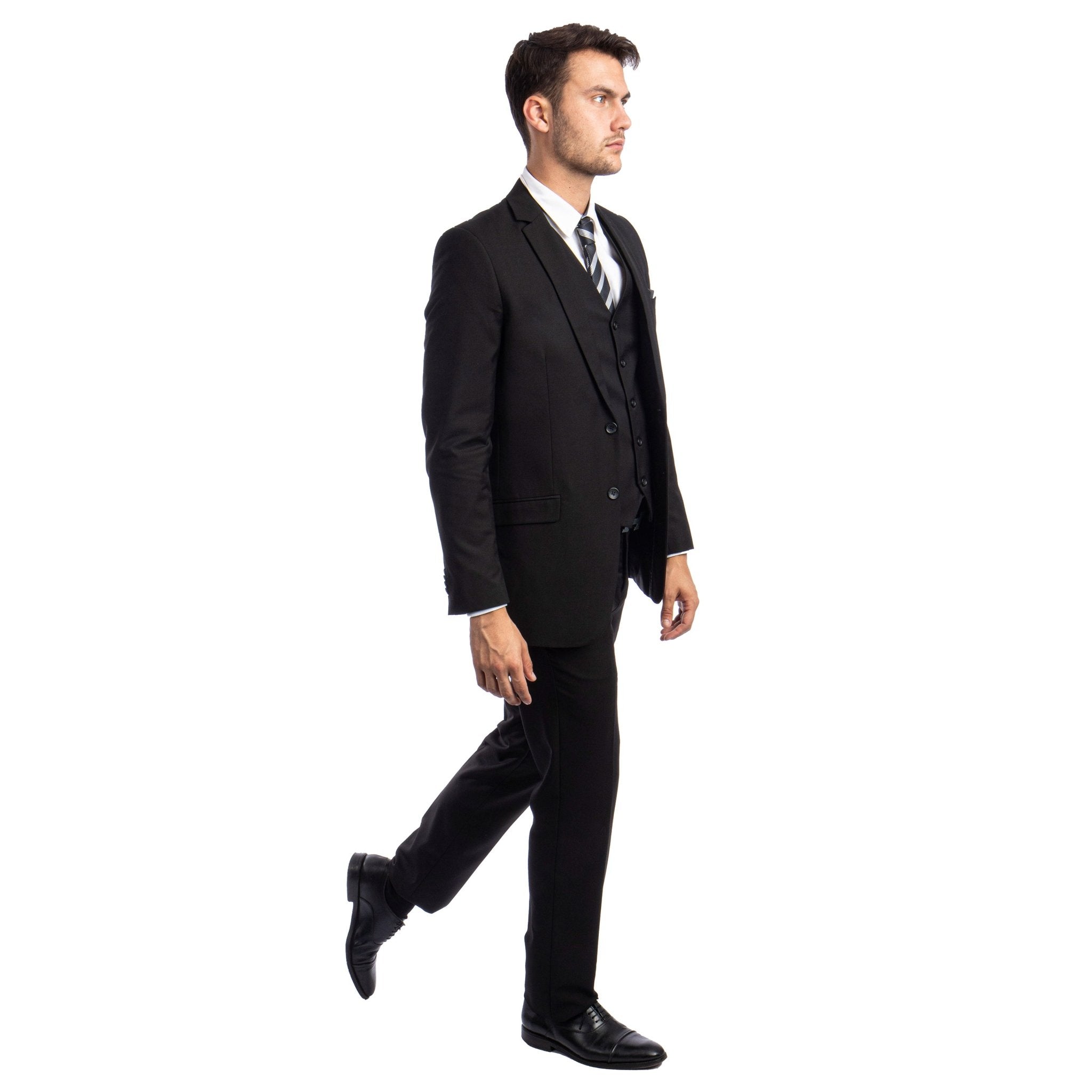 Men's 3pc Solid Suit, Notch Lapel - Bundle Bus