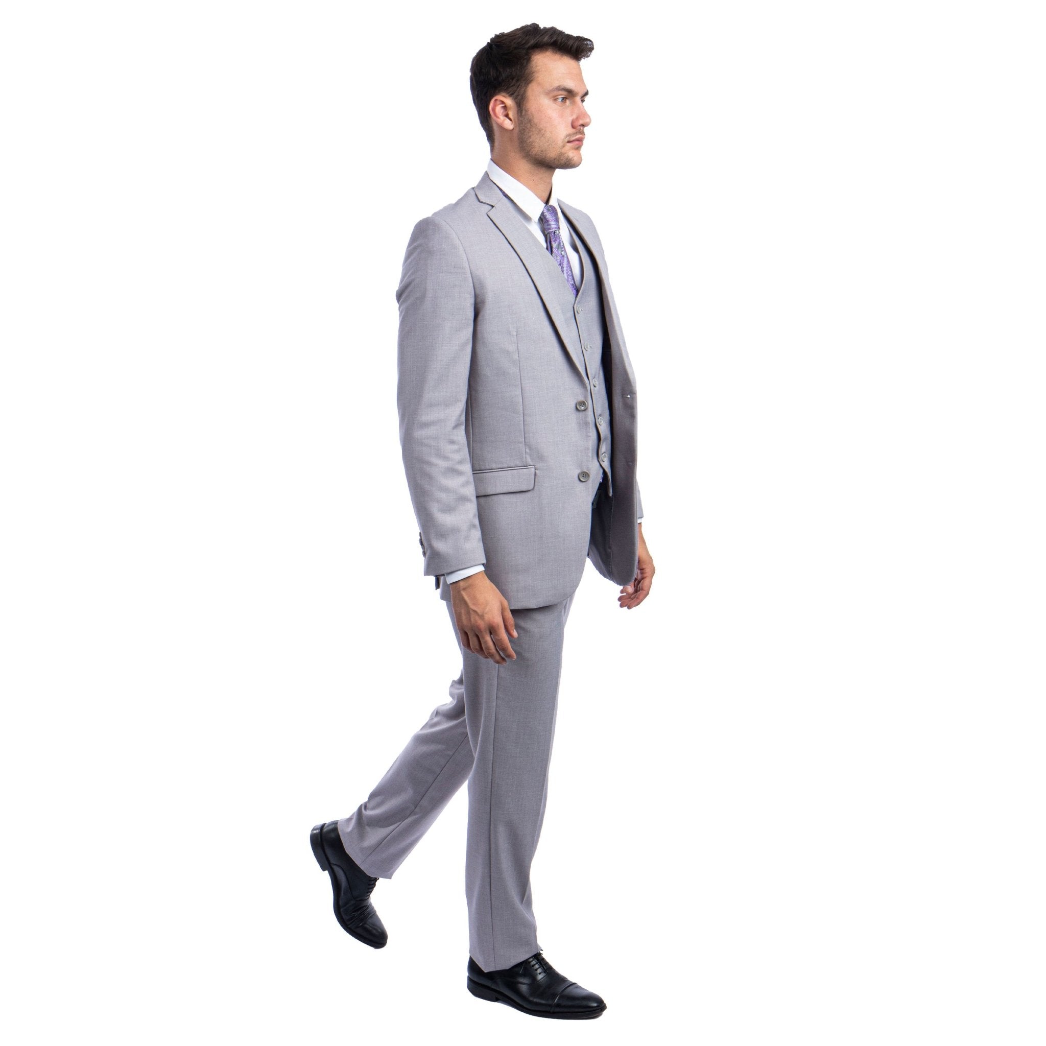 Men's 3pc Solid Suit, Notch Lapel - Bundle Bus