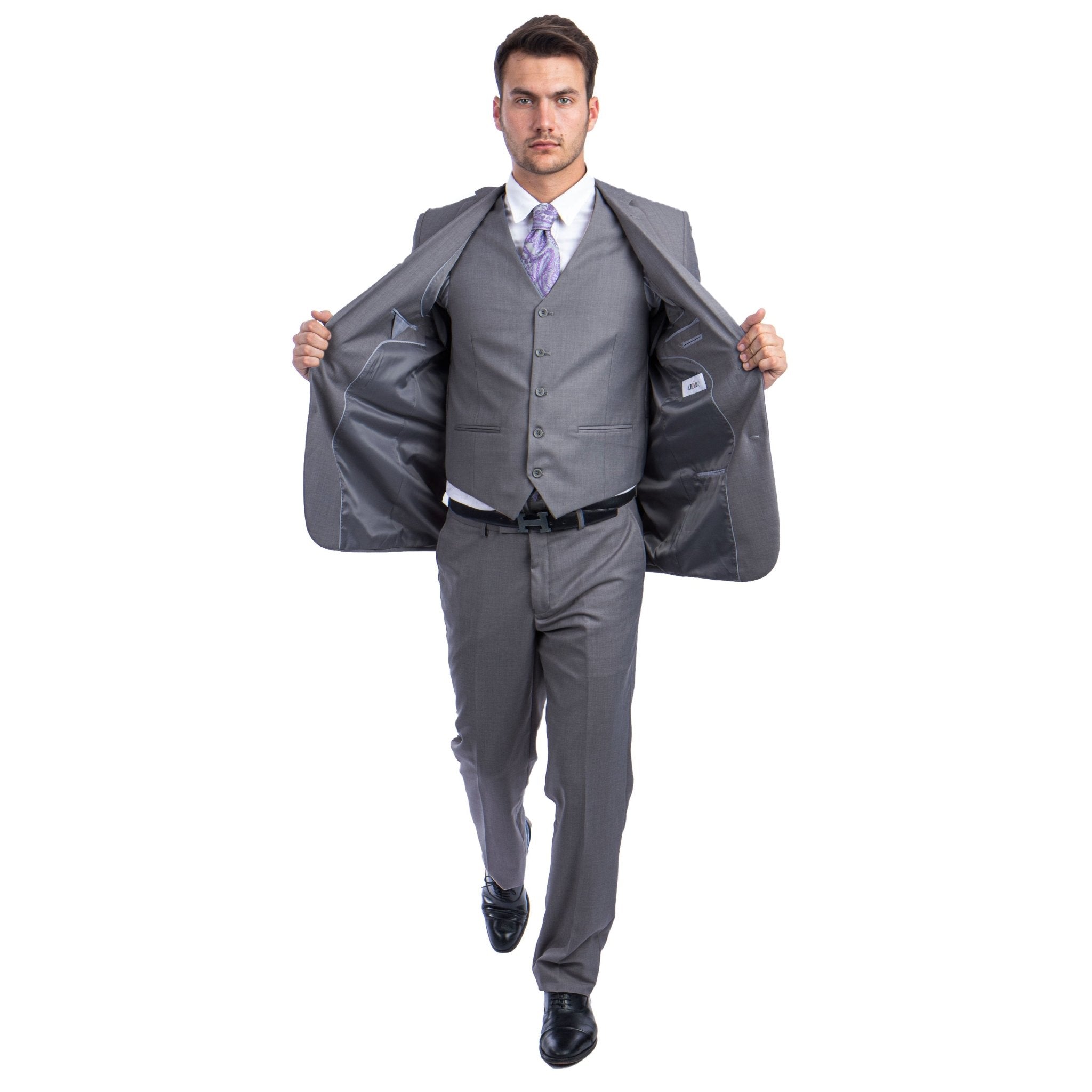Men's 3pc Solid Suit, Notch Lapel - Bundle Bus