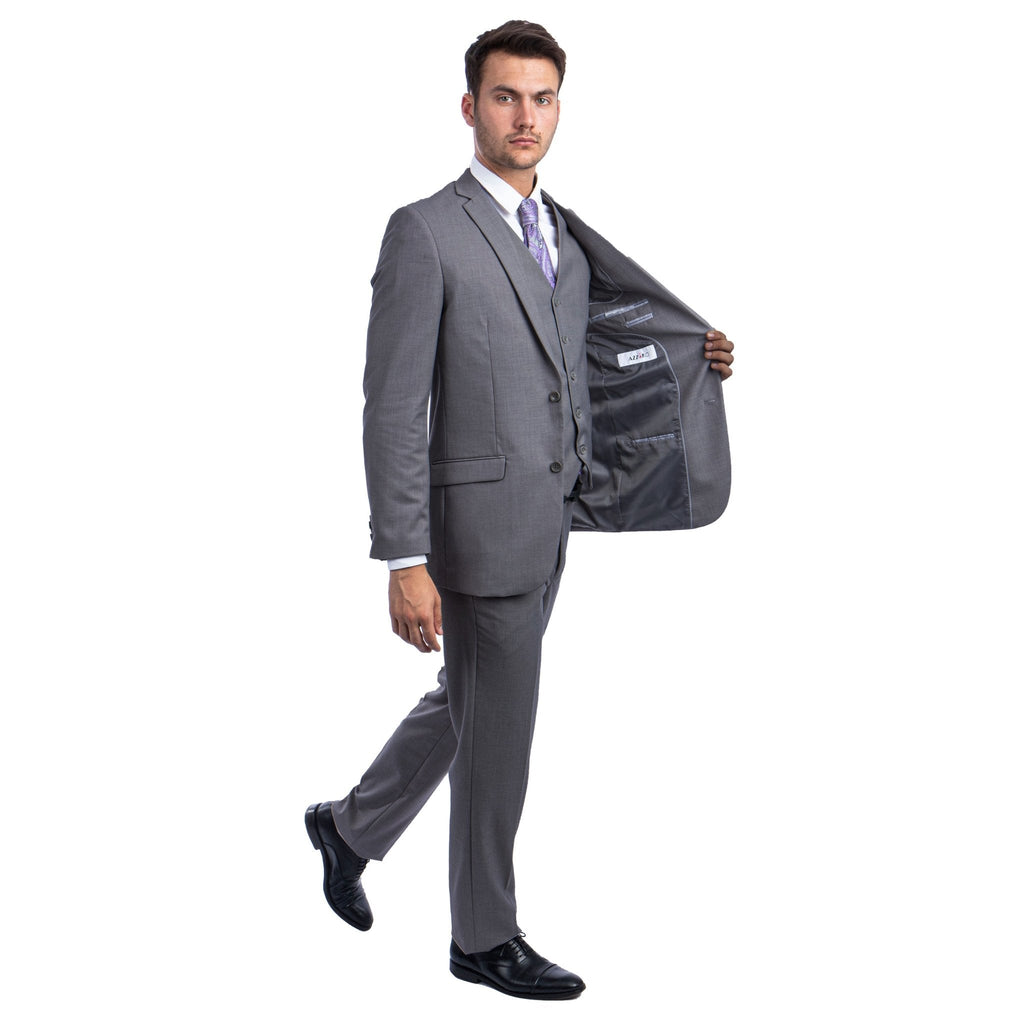 Men's 3pc Solid Suit, Notch Lapel - Bundle Bus