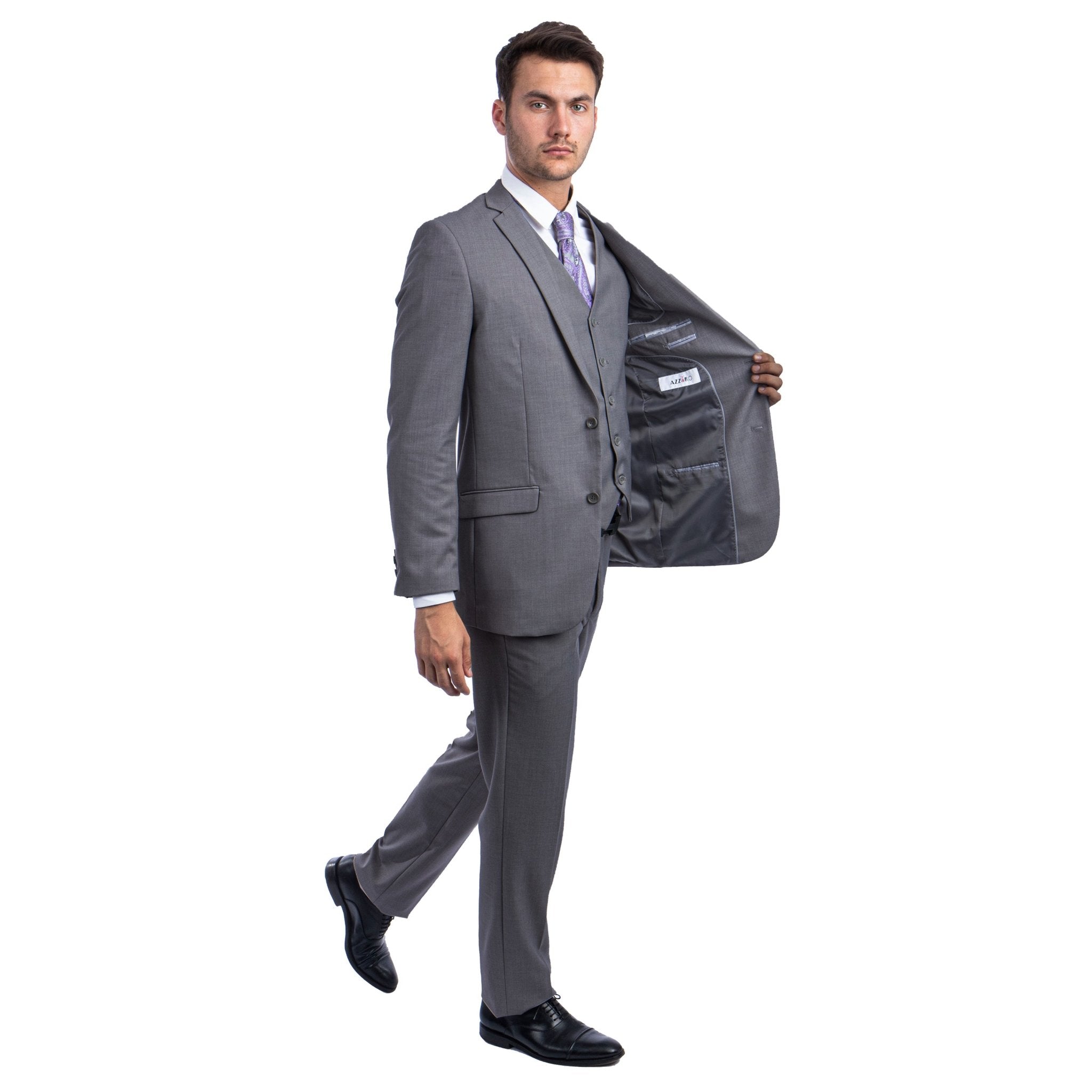 Men's 3pc Solid Suit, Notch Lapel - Bundle Bus