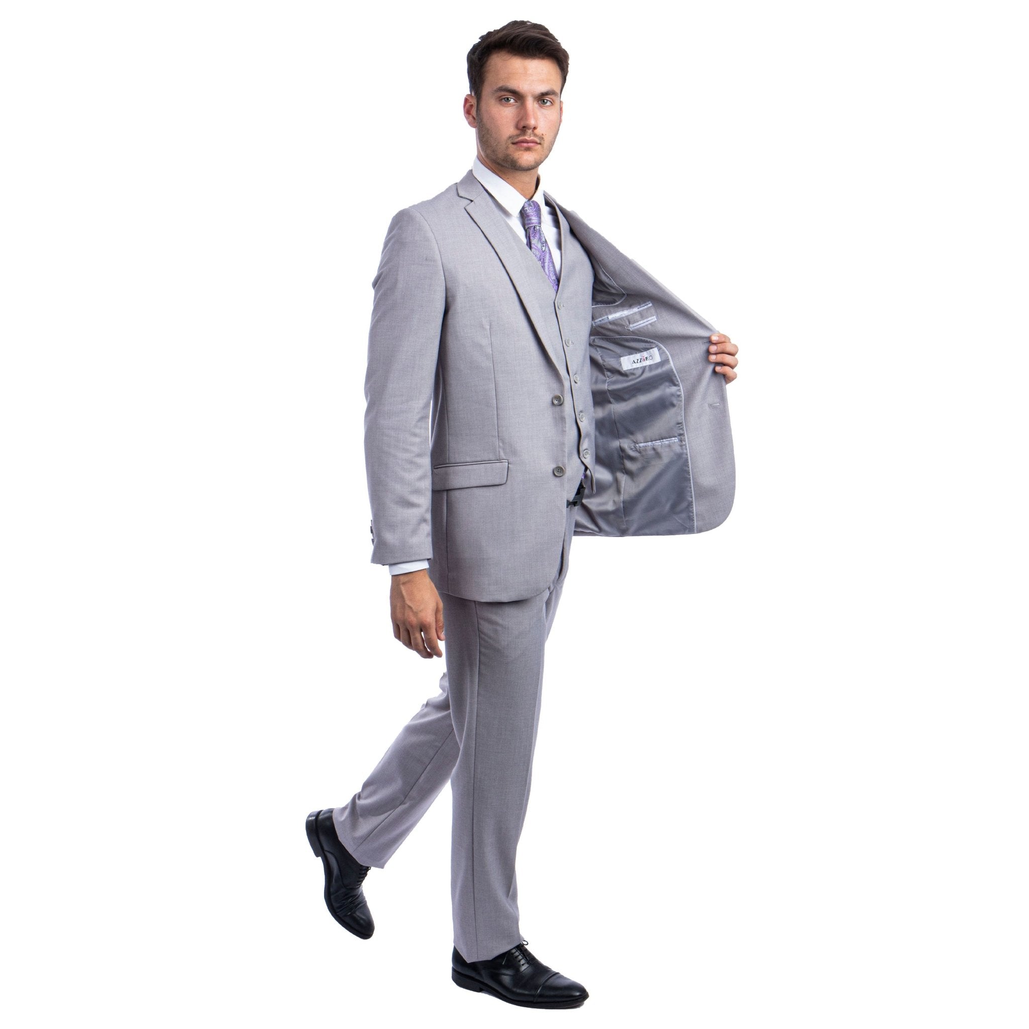 Men's 3pc Solid Suit, Notch Lapel - Bundle Bus