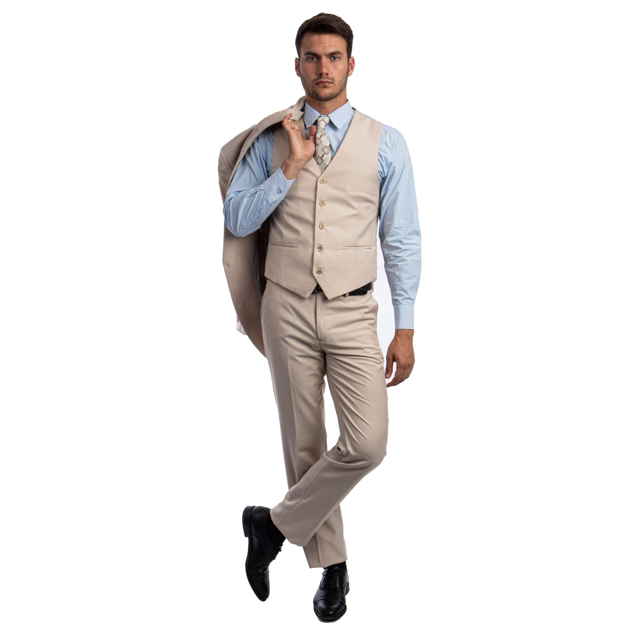 Men's 3pc Solid Suit, Notch Lapel - Bundle Bus