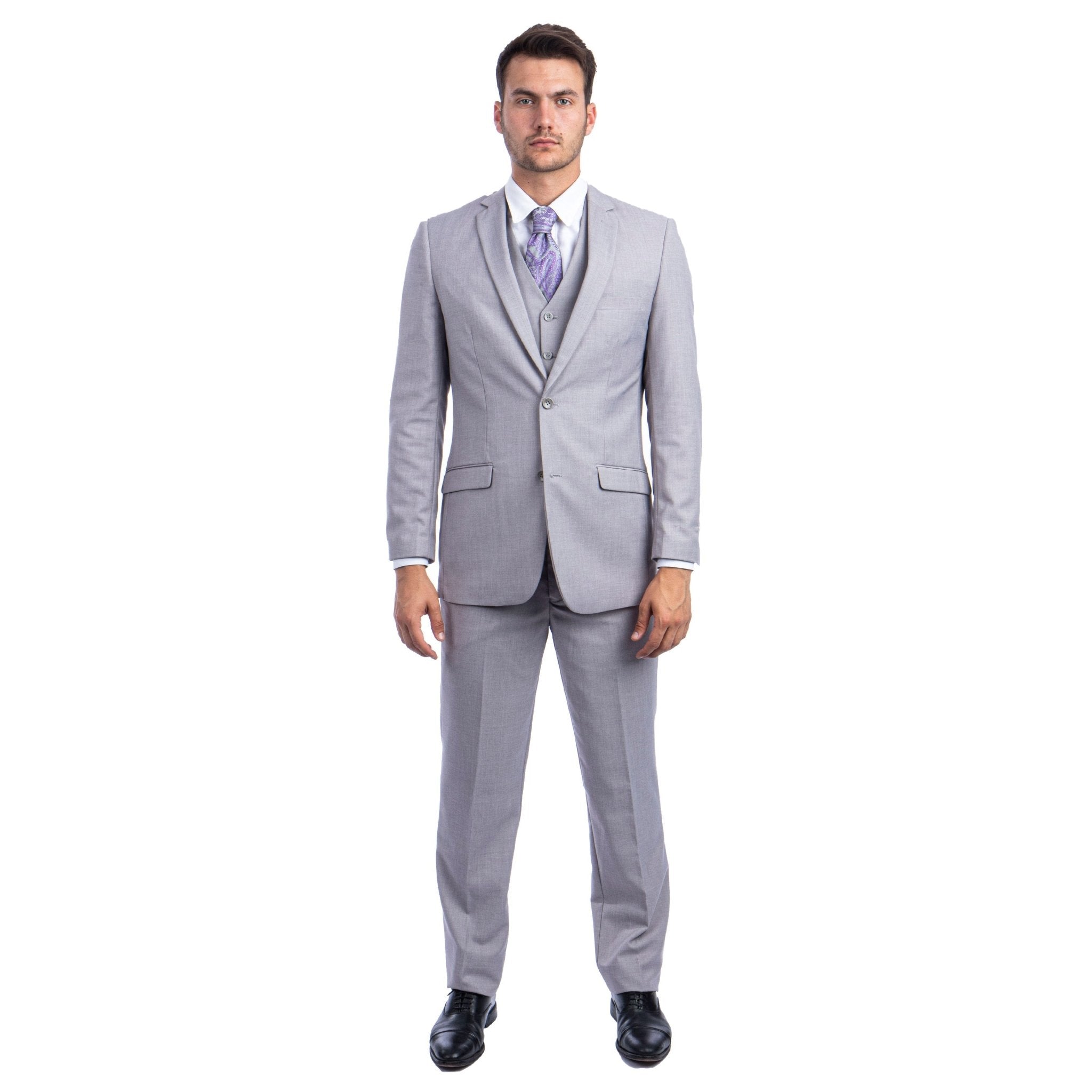 Men's 3pc Solid Suit, Notch Lapel - Bundle Bus