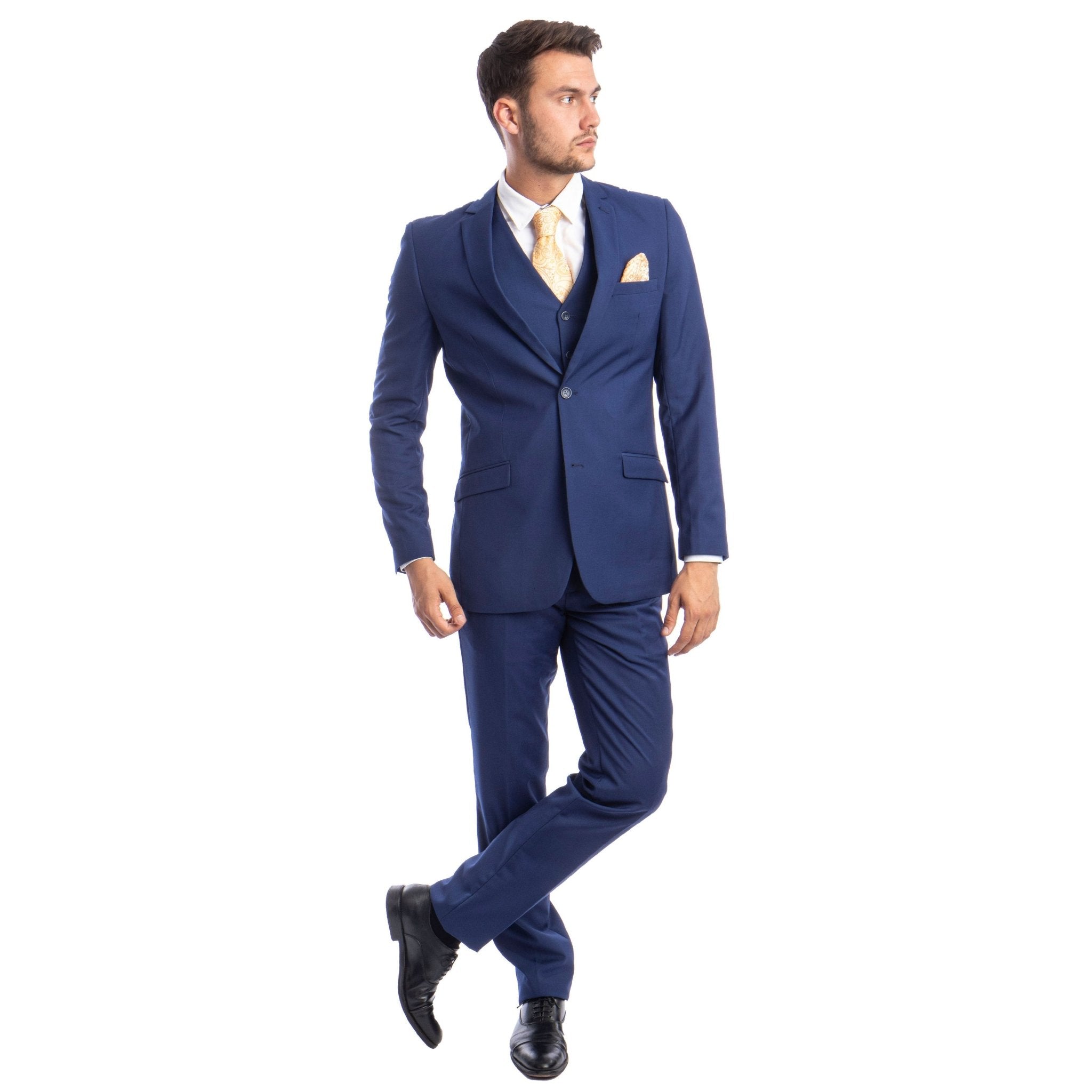 Men's 3pc Solid Suit, Notch Lapel - Bundle Bus