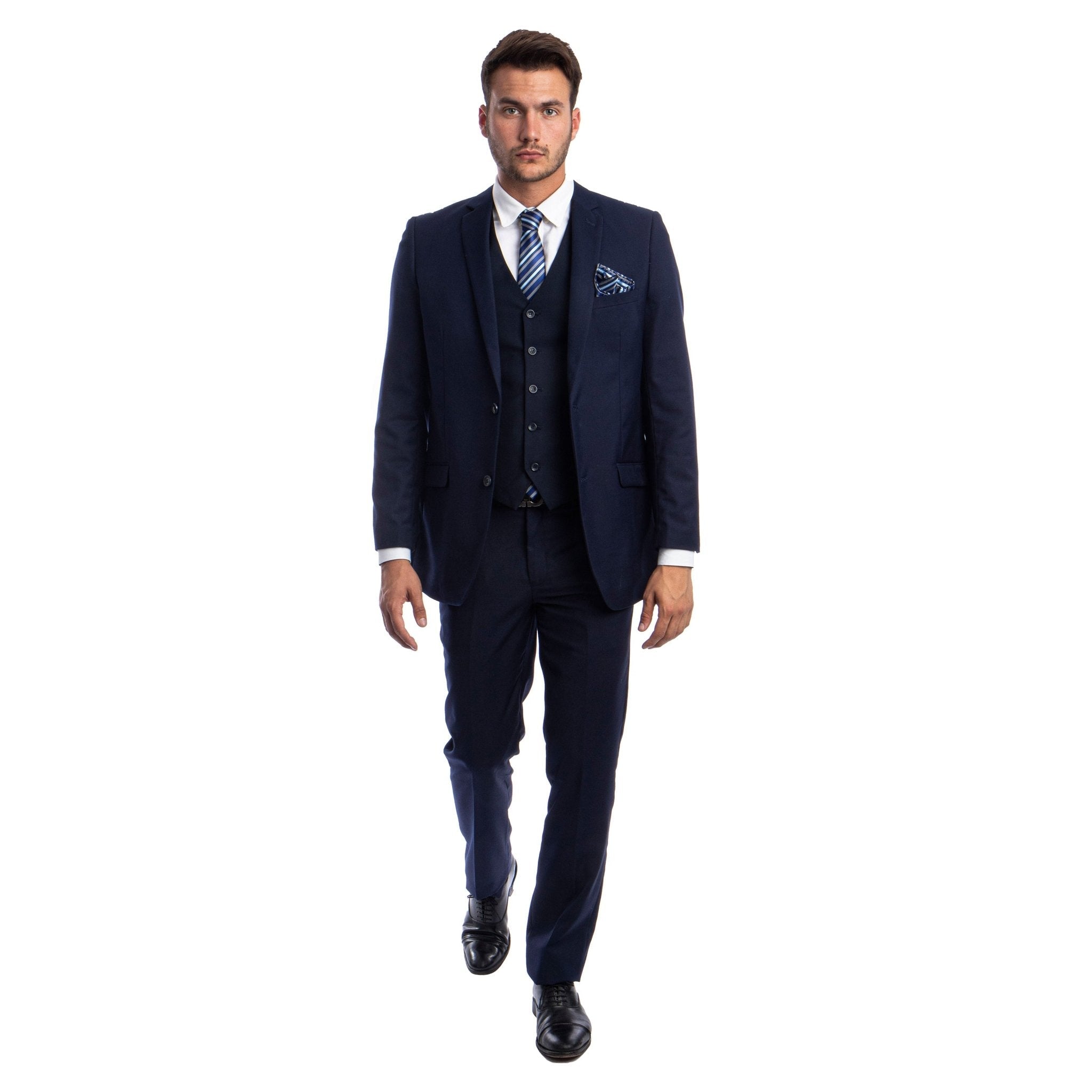 Men's 3pc Solid Suit, Notch Lapel - Bundle Bus