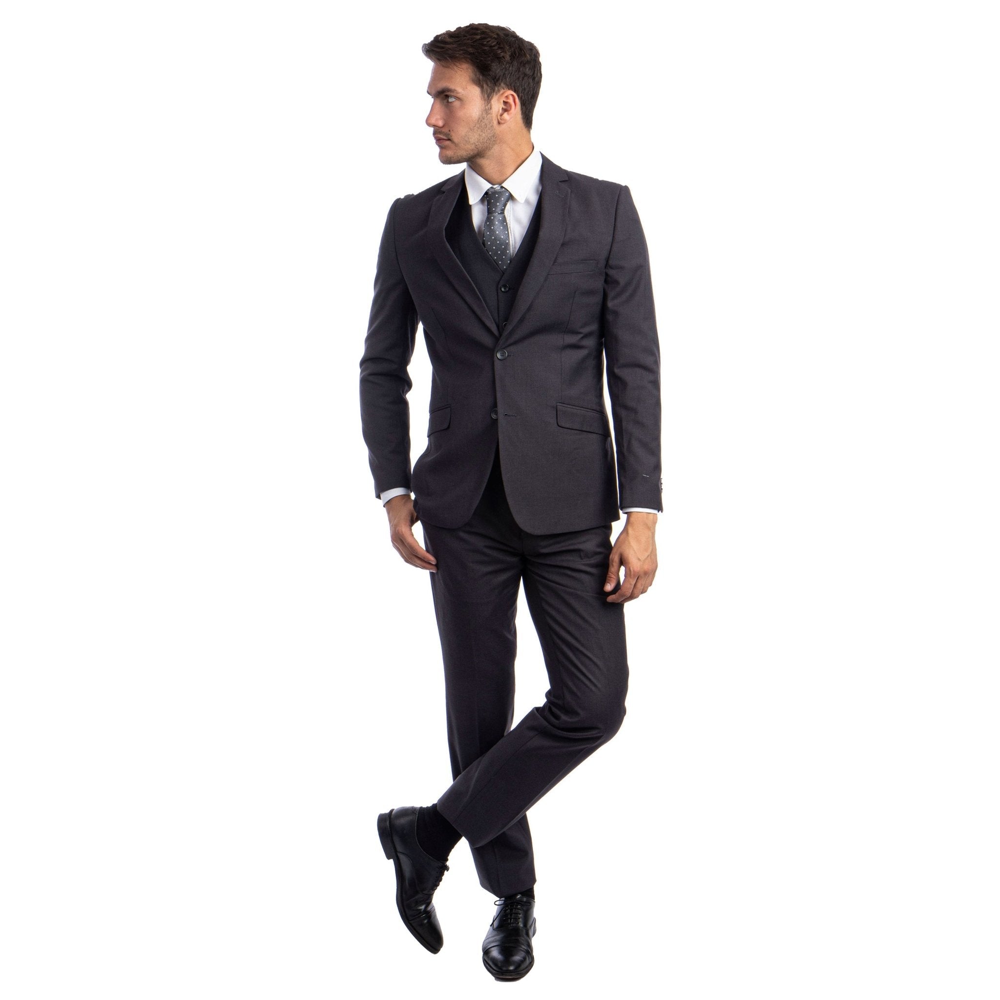 Men's 3pc Solid Suit, Notch Lapel - Bundle Bus