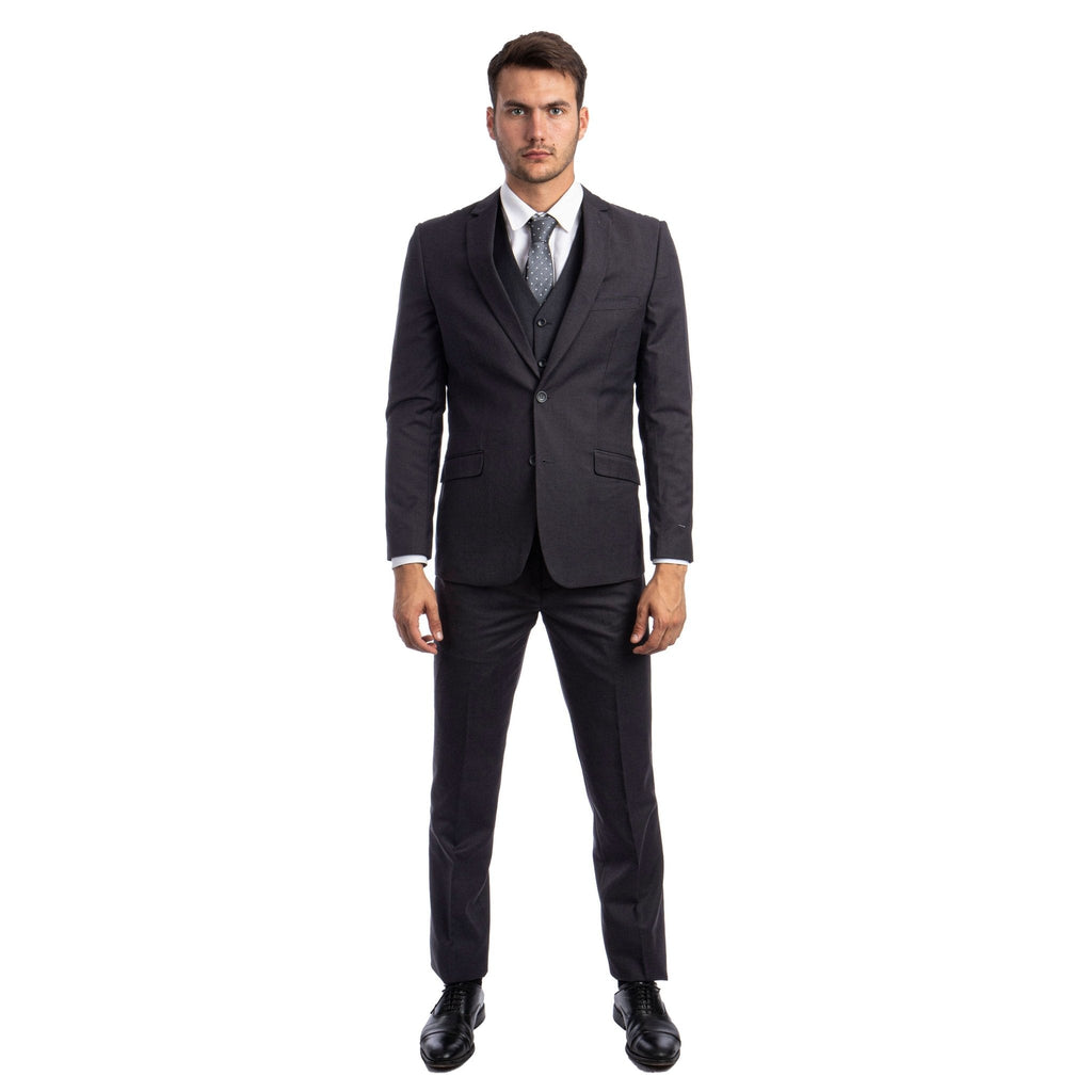 Men's 3pc Solid Suit, Notch Lapel - Bundle Bus