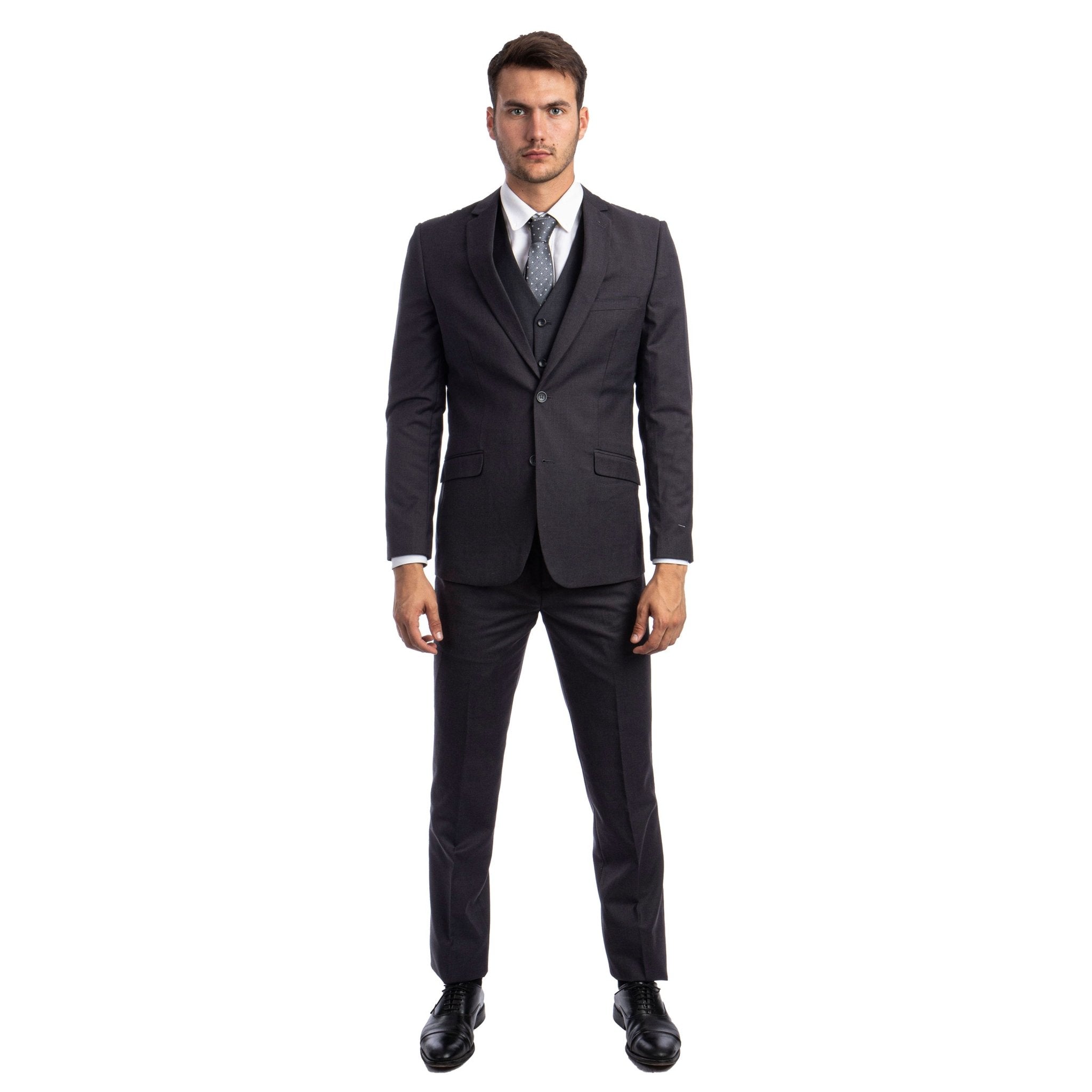 Men's 3pc Solid Suit, Notch Lapel - Bundle Bus
