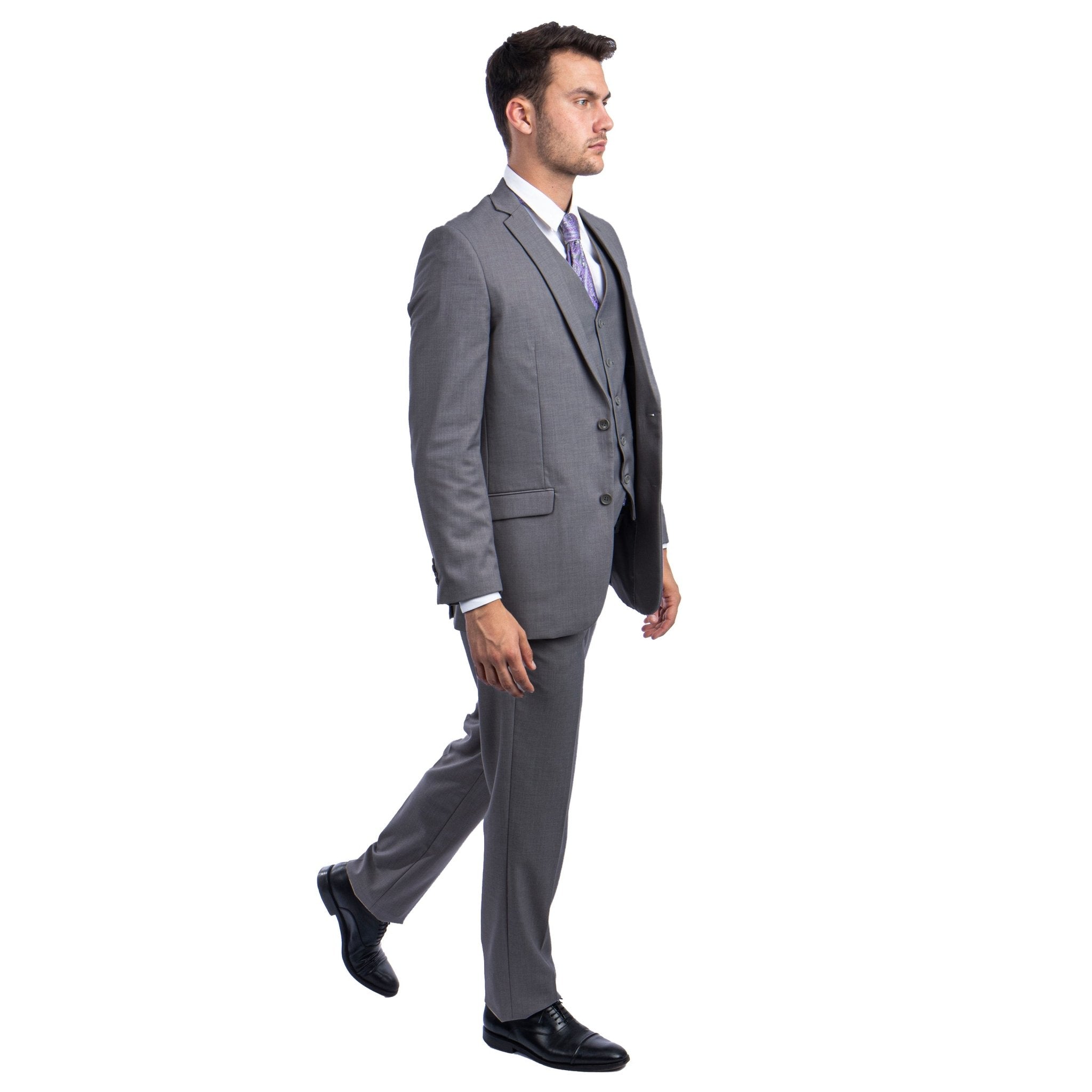 Men's 3pc Solid Suit, Notch Lapel - Bundle Bus