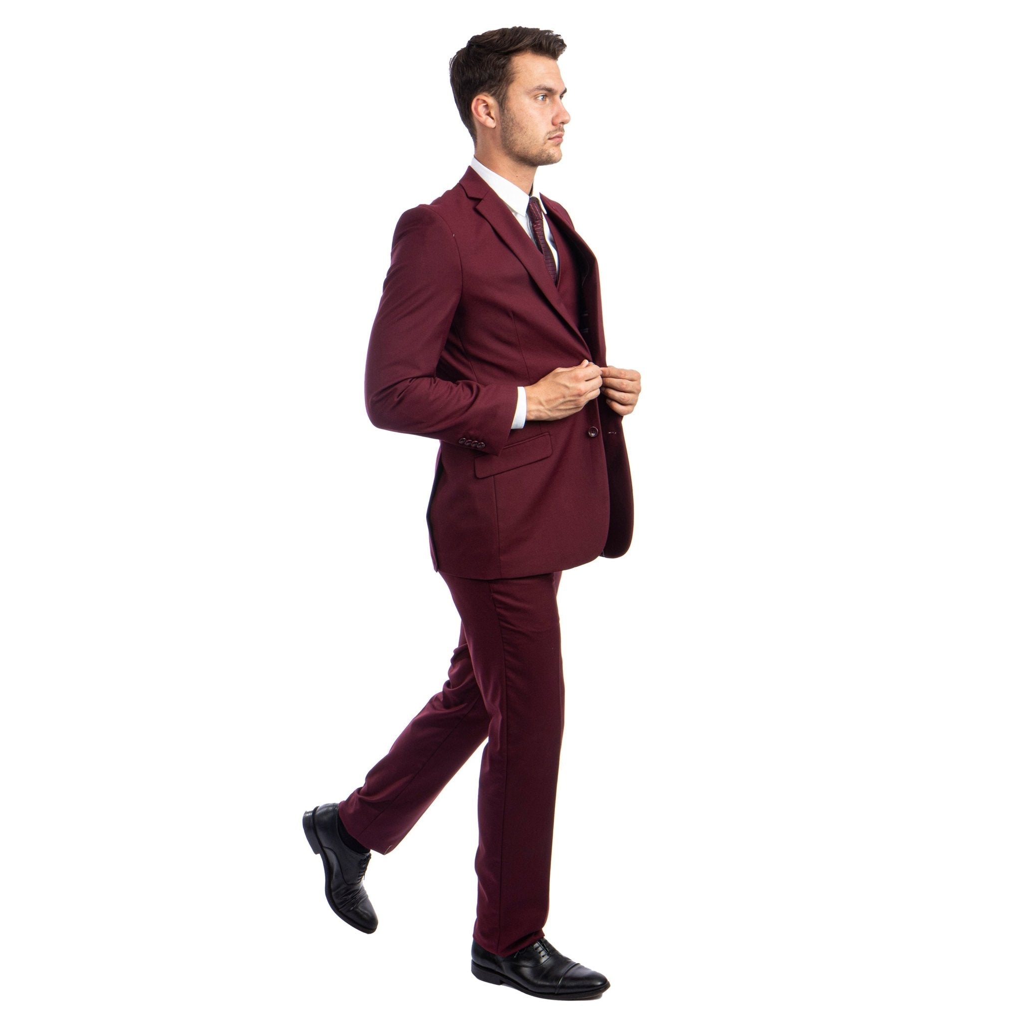 Men's 3pc Solid Suit, Notch Lapel - Bundle Bus