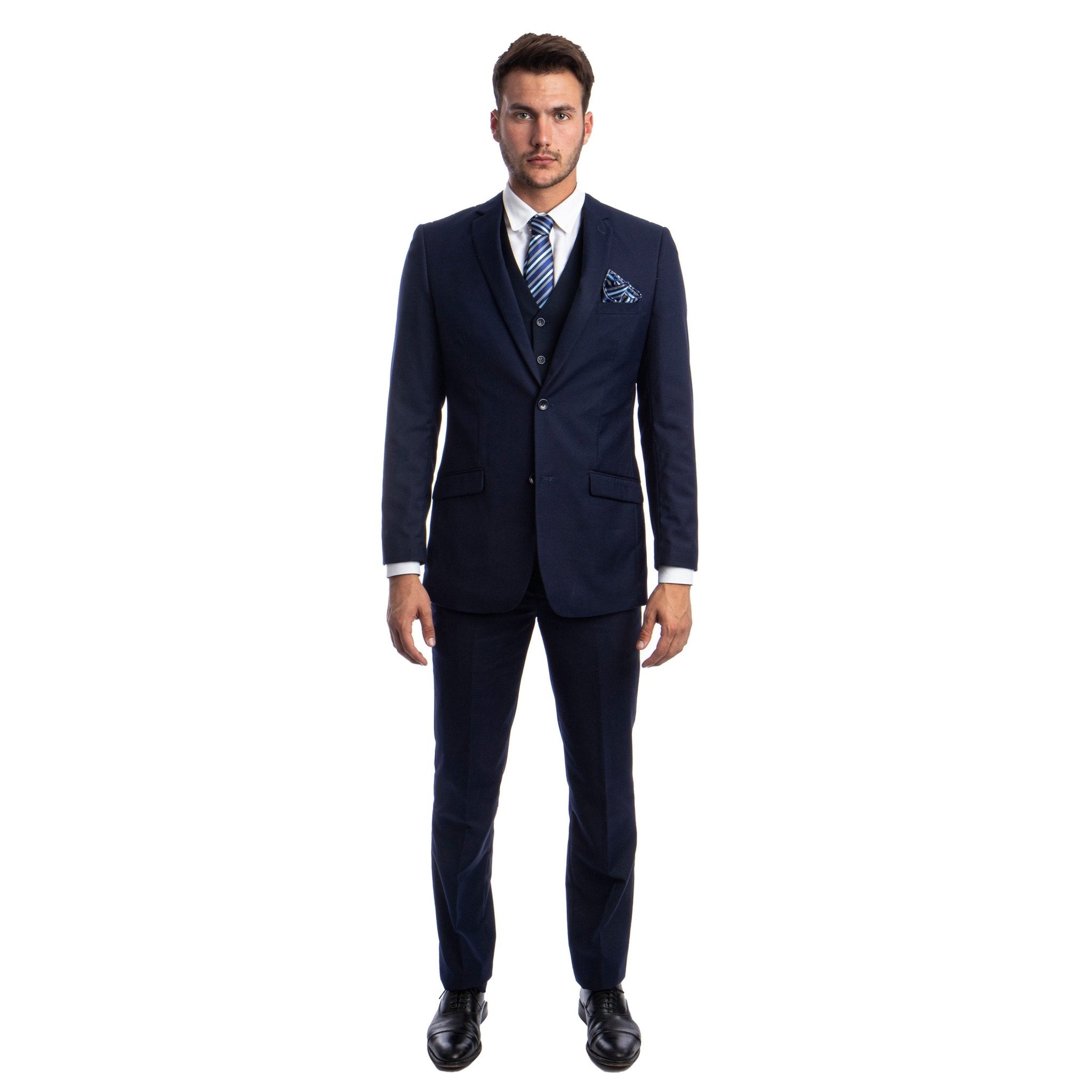 Men's 3pc Solid Suit, Notch Lapel - Bundle Bus