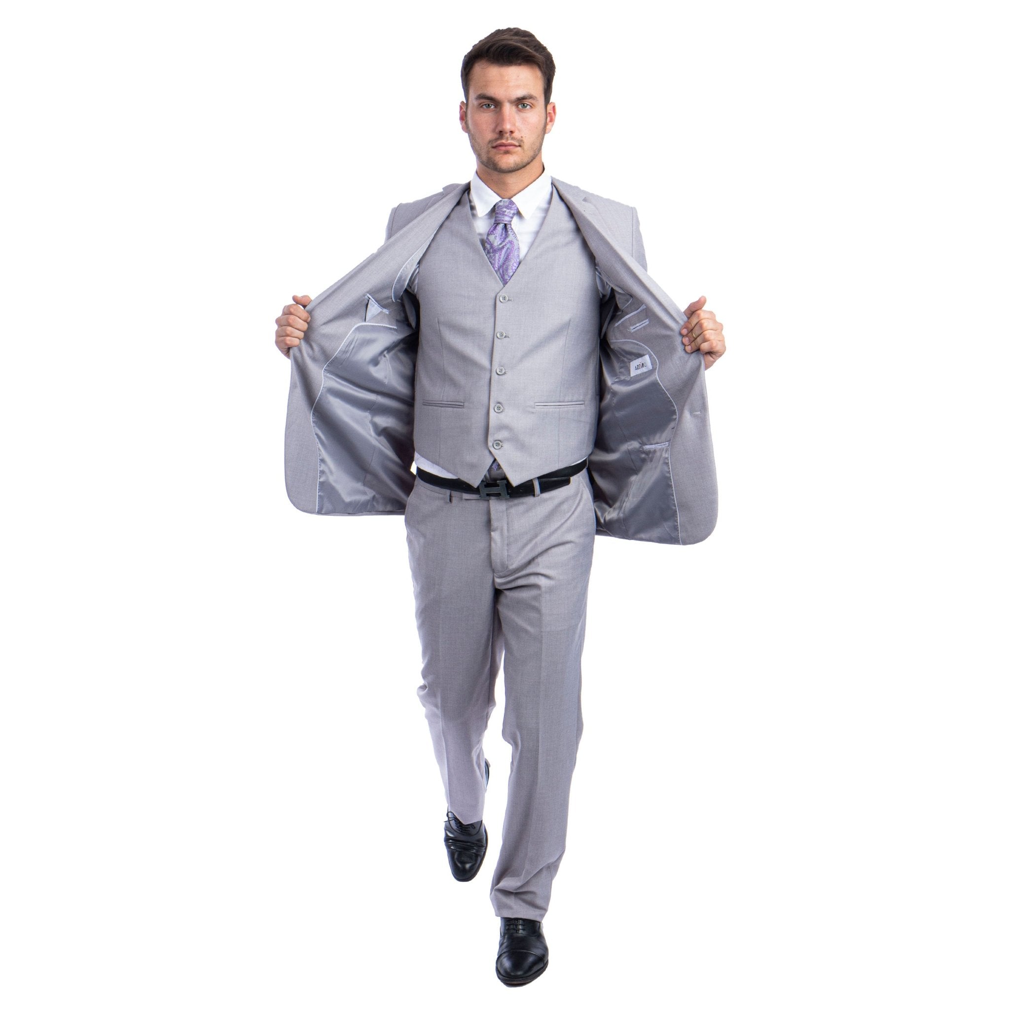 Men's 3pc Solid Suit, Notch Lapel - Bundle Bus