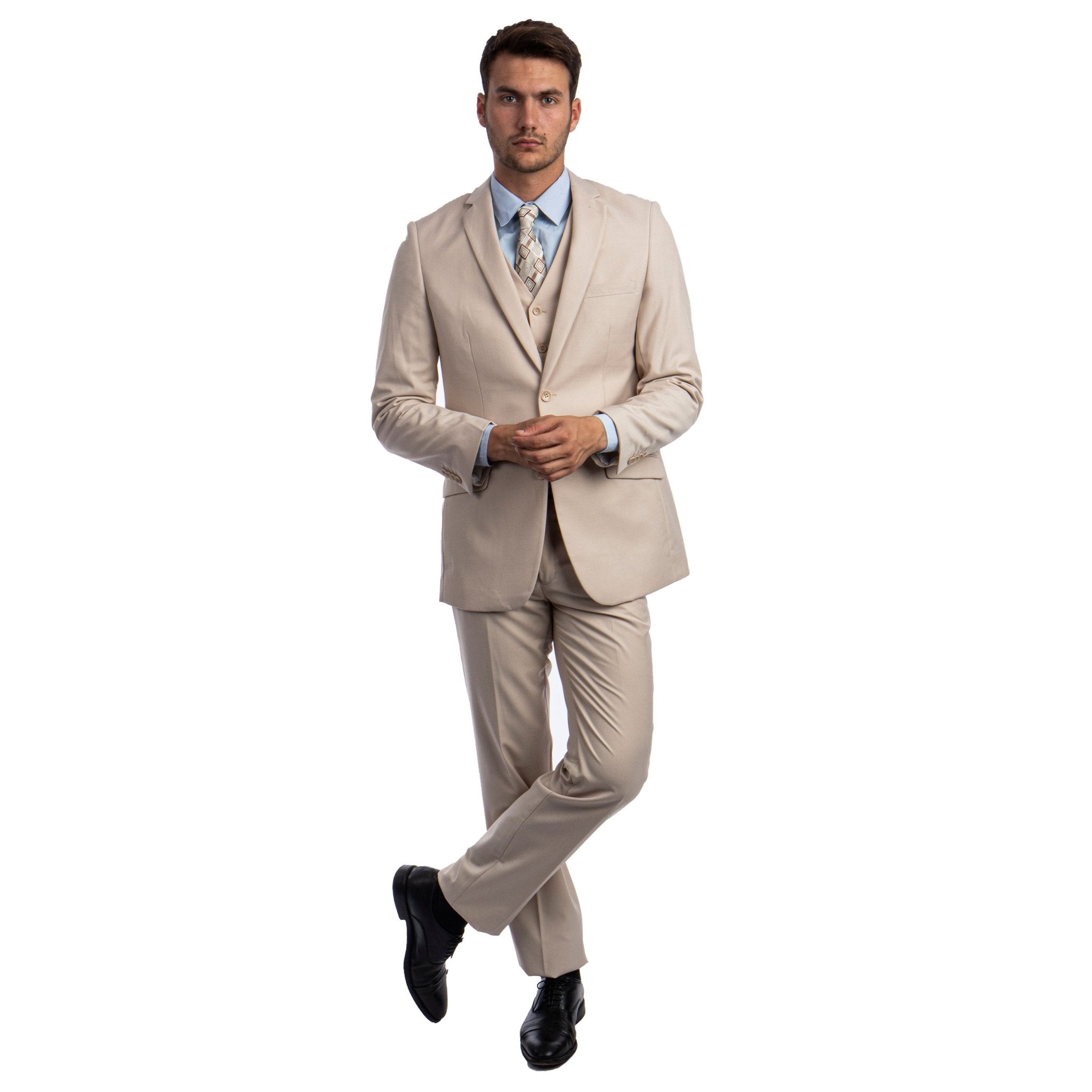 Men's 3pc Solid Suit, Notch Lapel - Bundle Bus