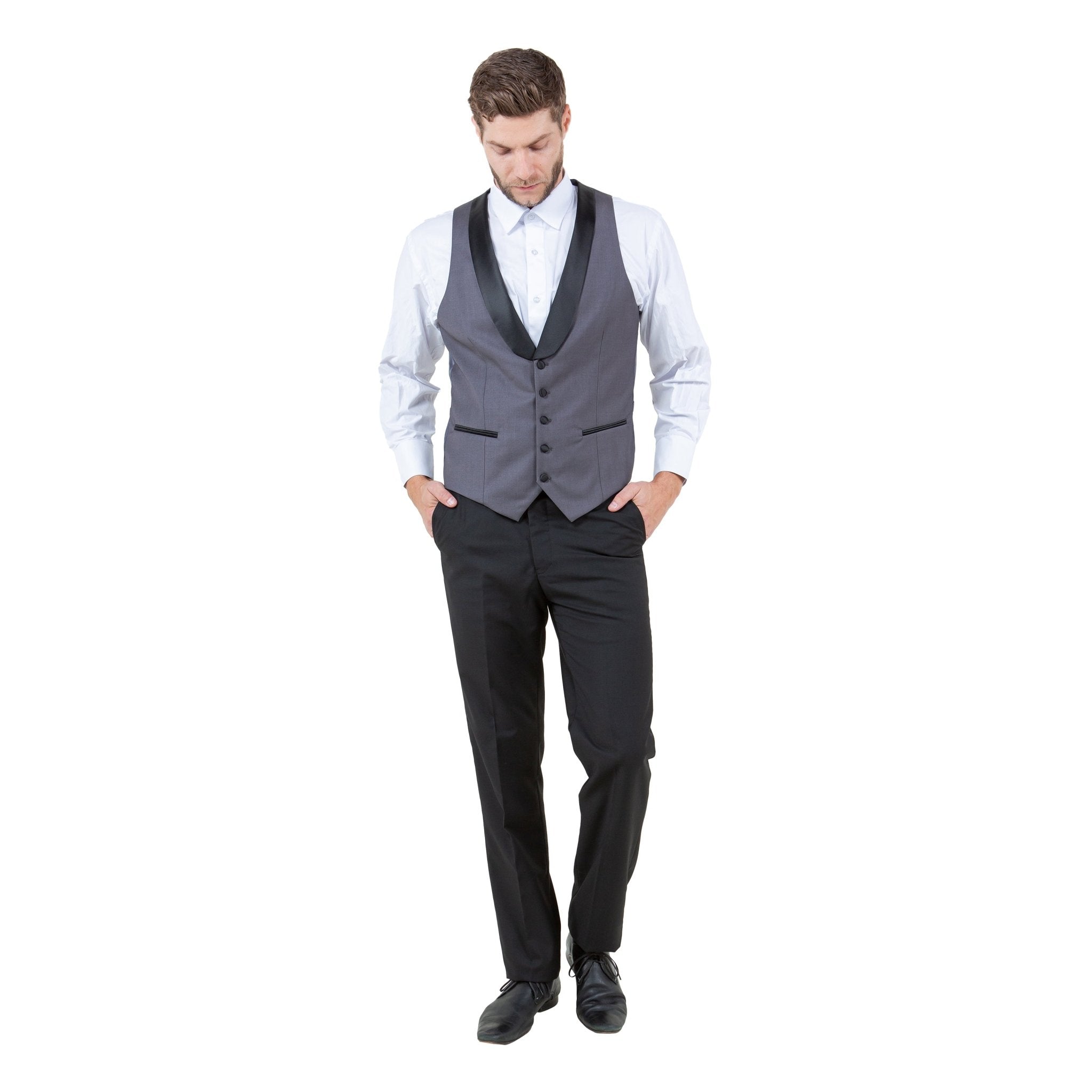 Men's 3pc Tuxedo w/ Satin Shawl Collar & Expandable Clip Pants - Bundle Bus
