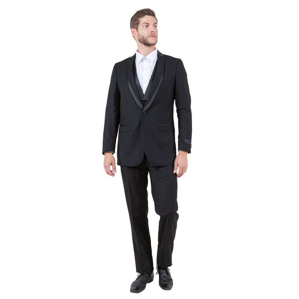 Men's 3pc Tuxedo w/ Satin Shawl Collar & Expandable Clip Pants - Bundle Bus