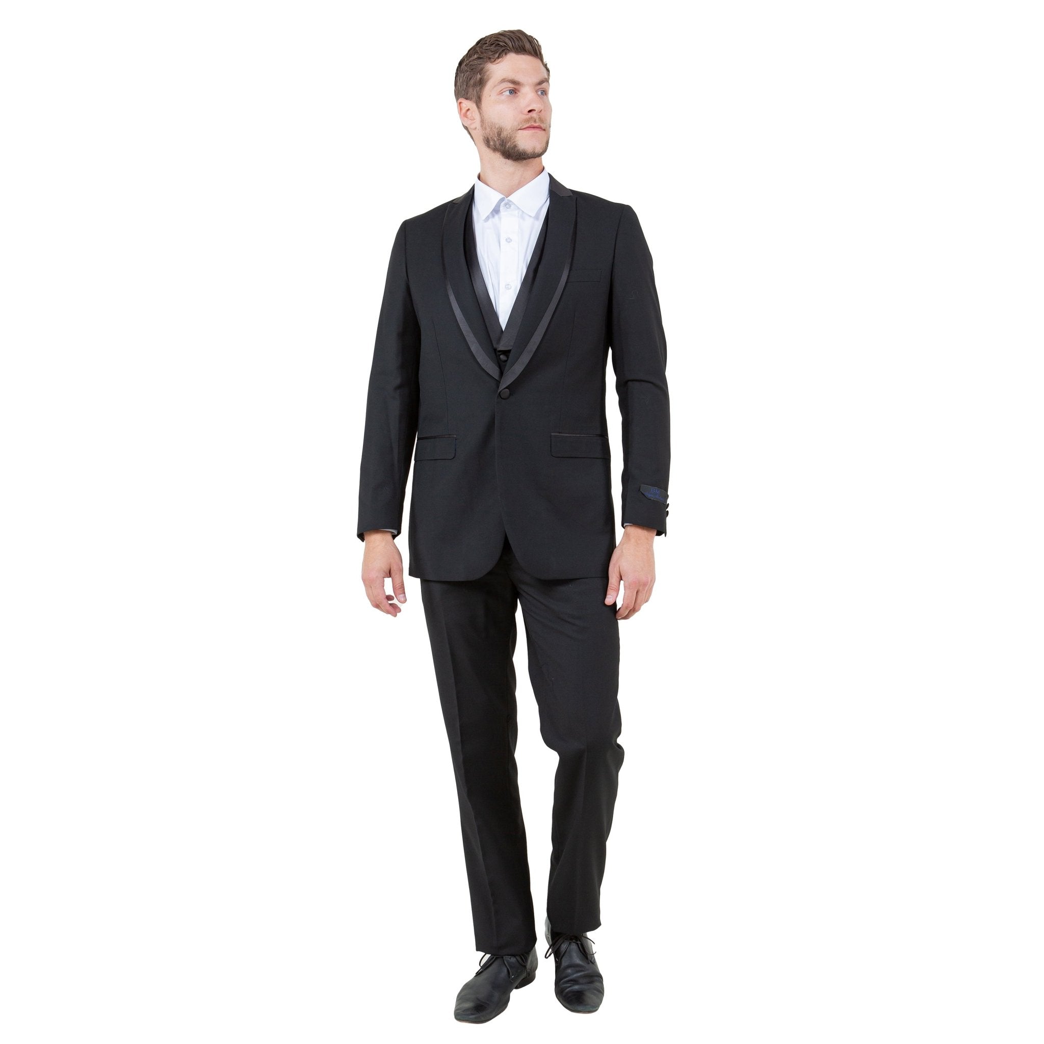 Men's 3pc Tuxedo w/ Satin Shawl Collar & Expandable Clip Pants - Bundle Bus