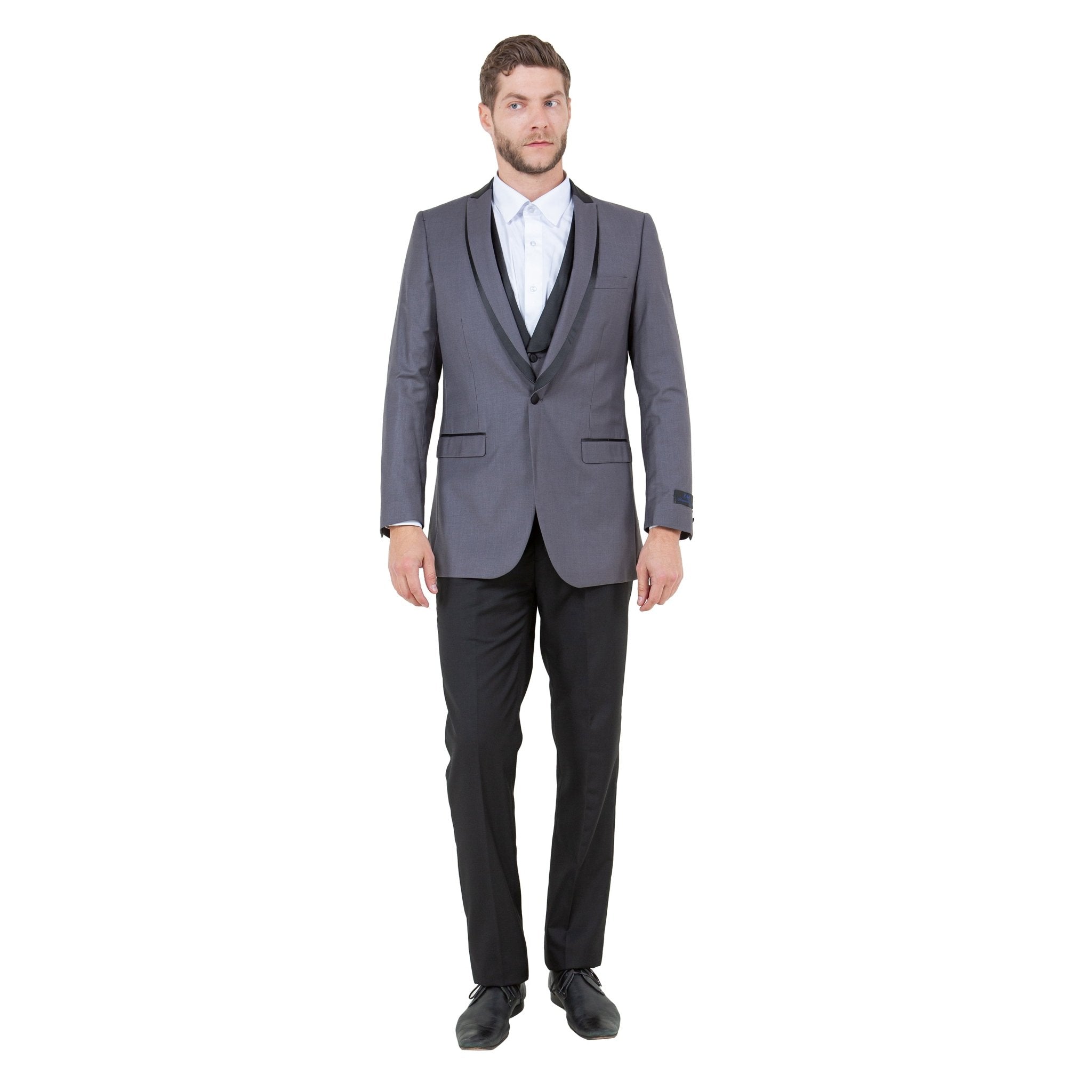Men's 3pc Tuxedo w/ Satin Shawl Collar & Expandable Clip Pants - Bundle Bus