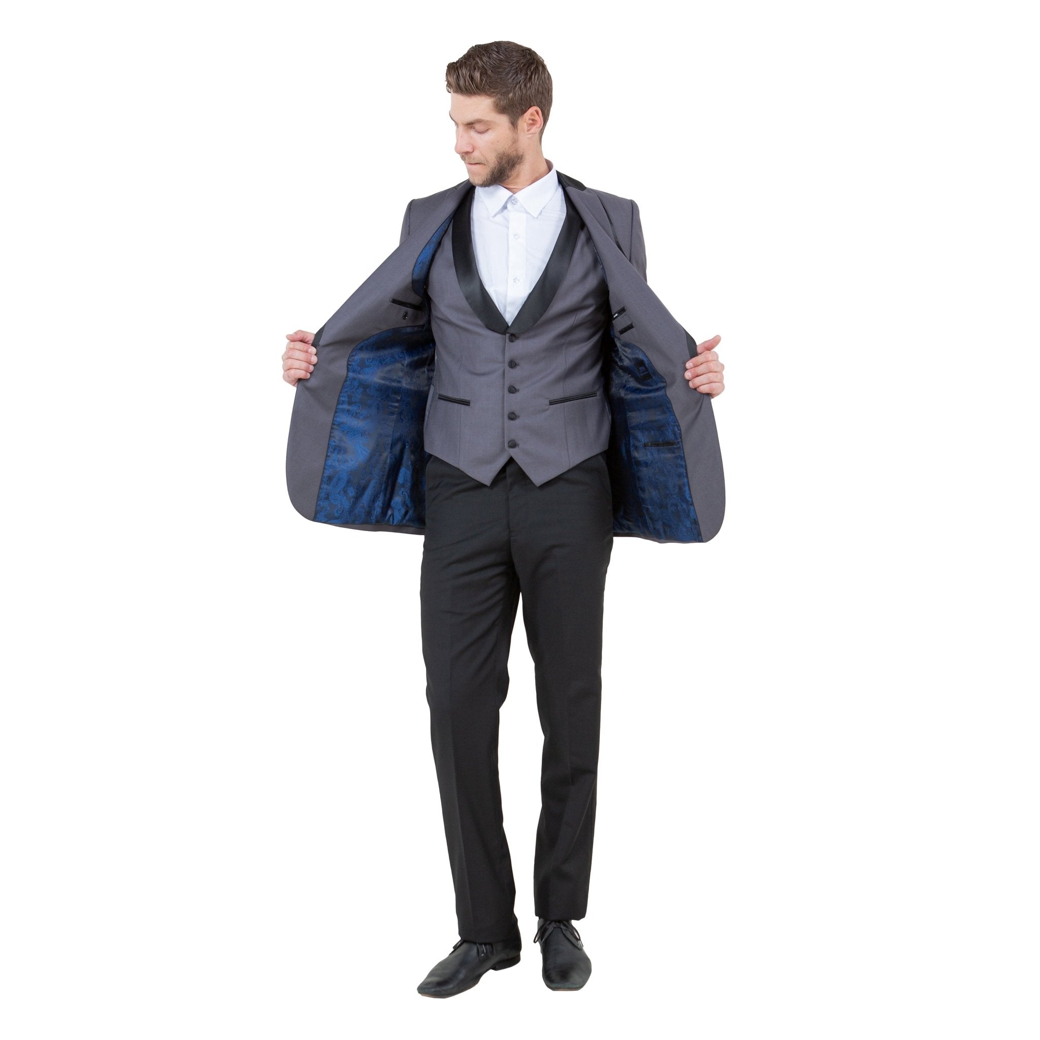 Men's 3pc Tuxedo w/ Satin Shawl Collar & Expandable Clip Pants - Bundle Bus