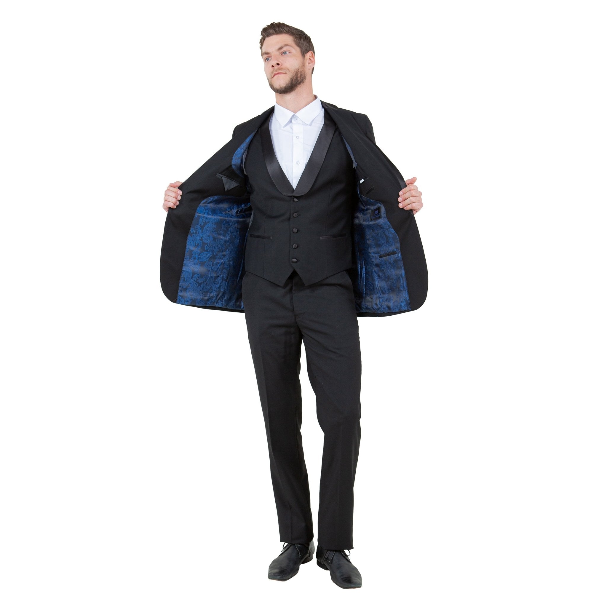 Men's 3pc Tuxedo w/ Satin Shawl Collar & Expandable Clip Pants - Bundle Bus