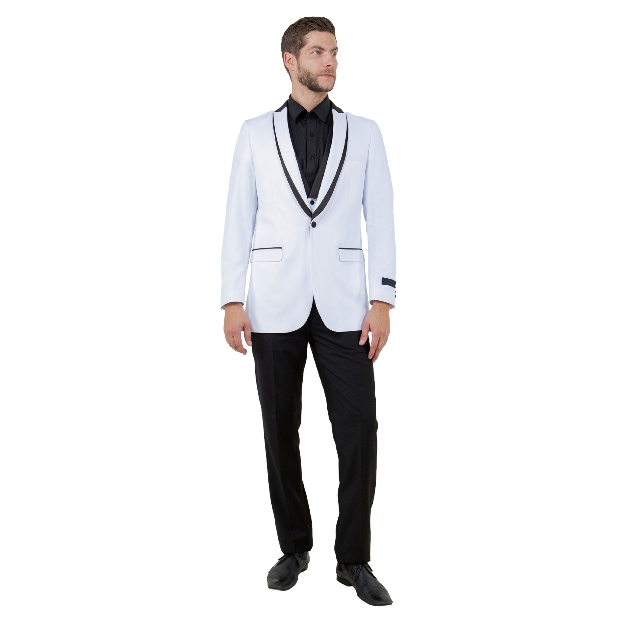 Men's 3pc Tuxedo w/ Satin Shawl Collar & Expandable Clip Pants - Bundle Bus