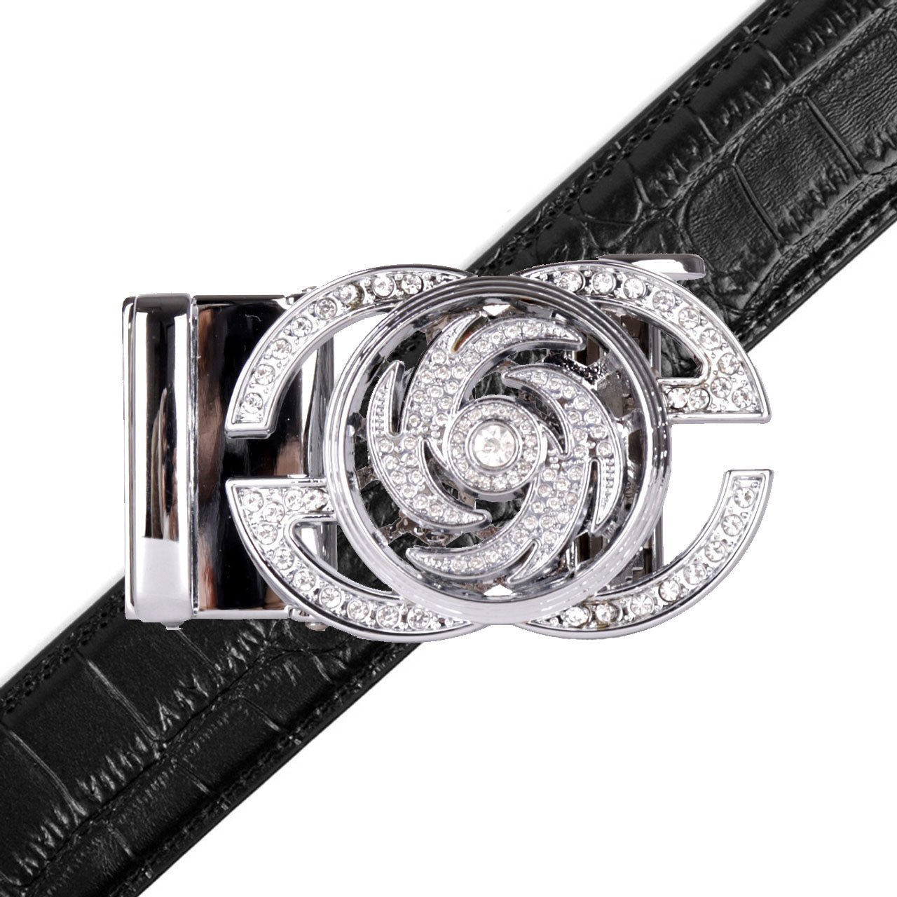 Men's Decor Rotating Bling Ratchet Belt-MGLBB59-SIL - Bundle Bus