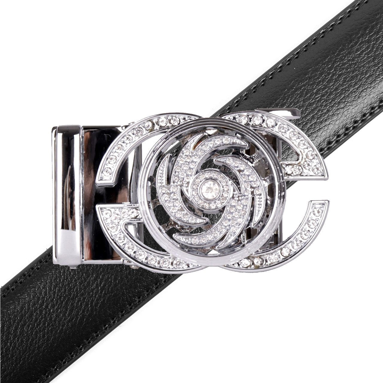 Men's Decor Rotating Bling Ratchet Belt-MGLBB59-SIL - Bundle Bus
