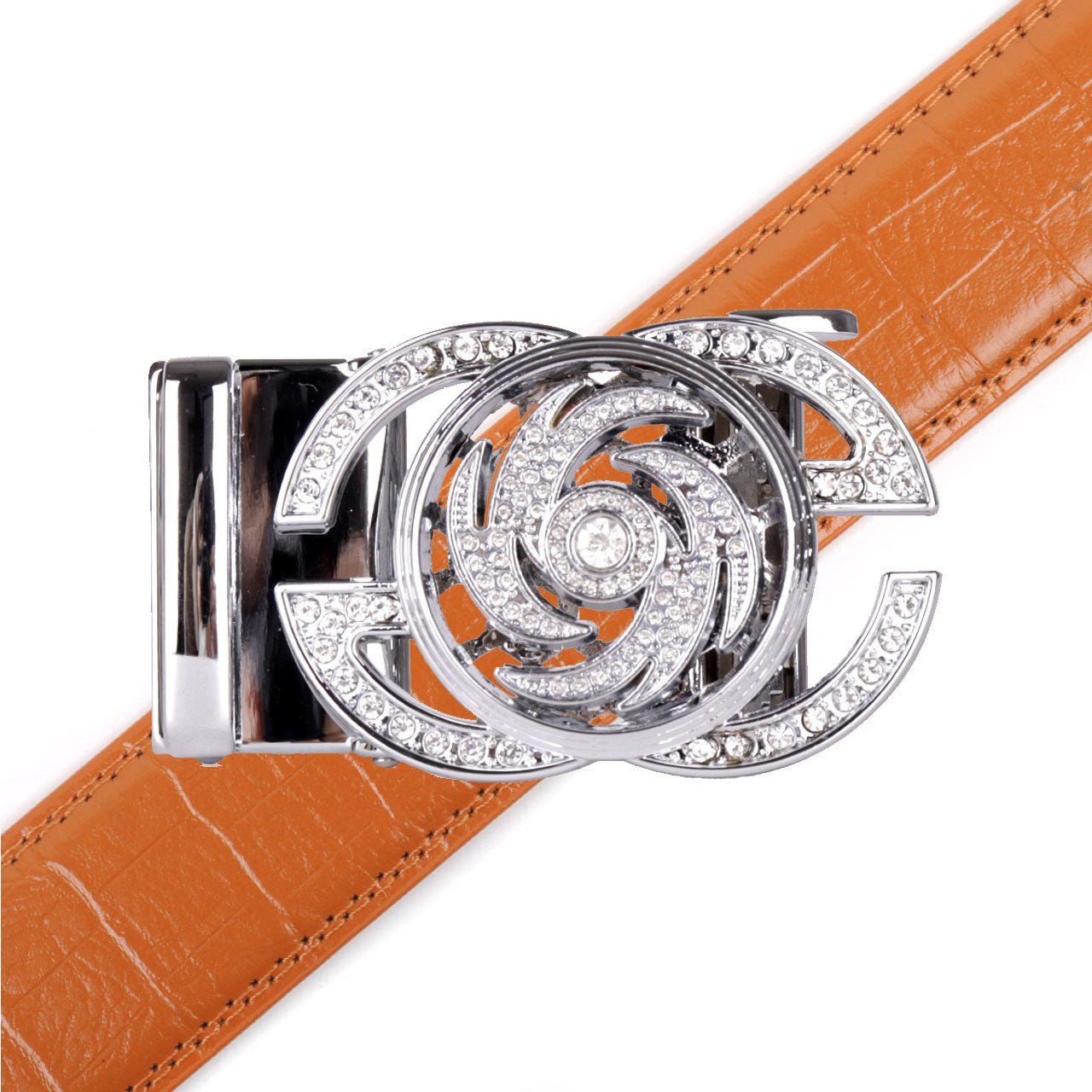 Men's Decor Rotating Bling Ratchet Belt-MGLBB59-SIL - Bundle Bus