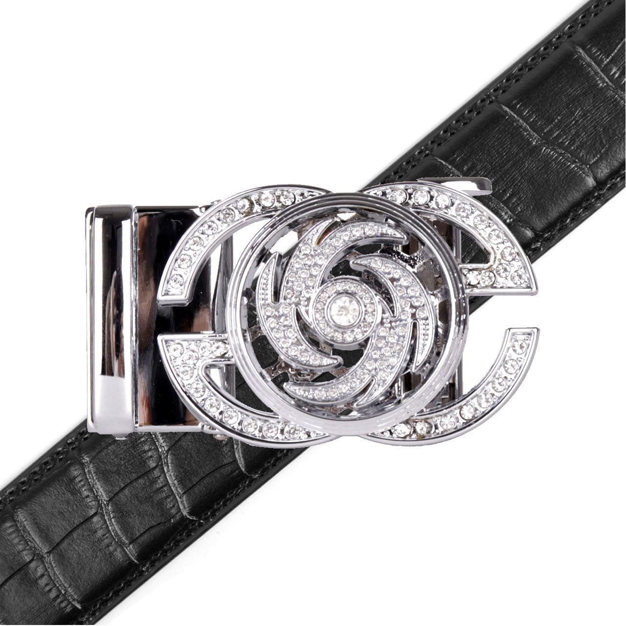 Men's Decor Rotating Bling Ratchet Belt-MGLBB59-SIL - Bundle Bus