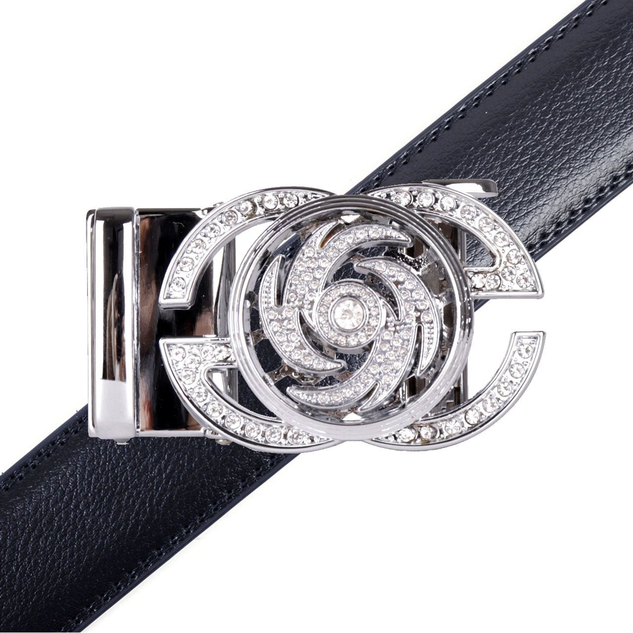 Men's Decor Rotating Bling Ratchet Belt-MGLBB59-SIL - Bundle Bus