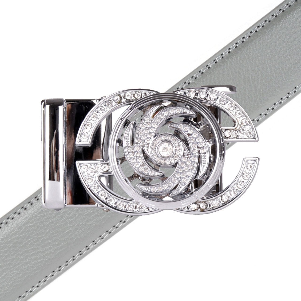 Men's Decor Rotating Bling Ratchet Belt-MGLBB59-SIL - Bundle Bus