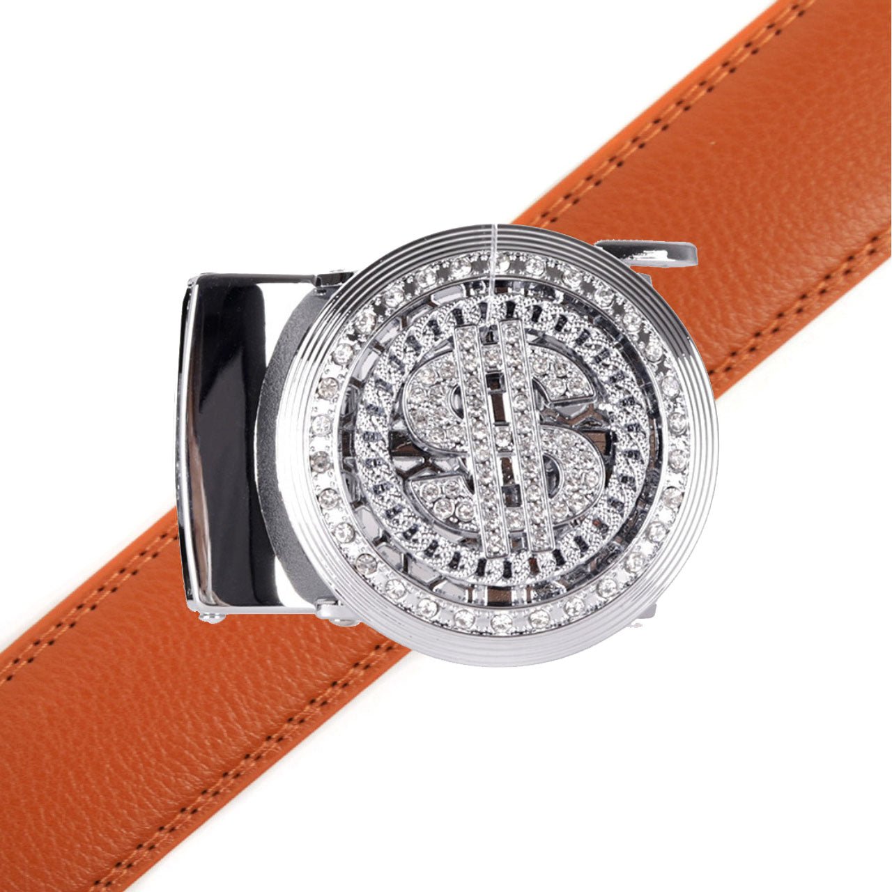 Men's Dollar Sign Rotating Bling Ratchet Belt-MGLBB65-SIL - Bundle Bus