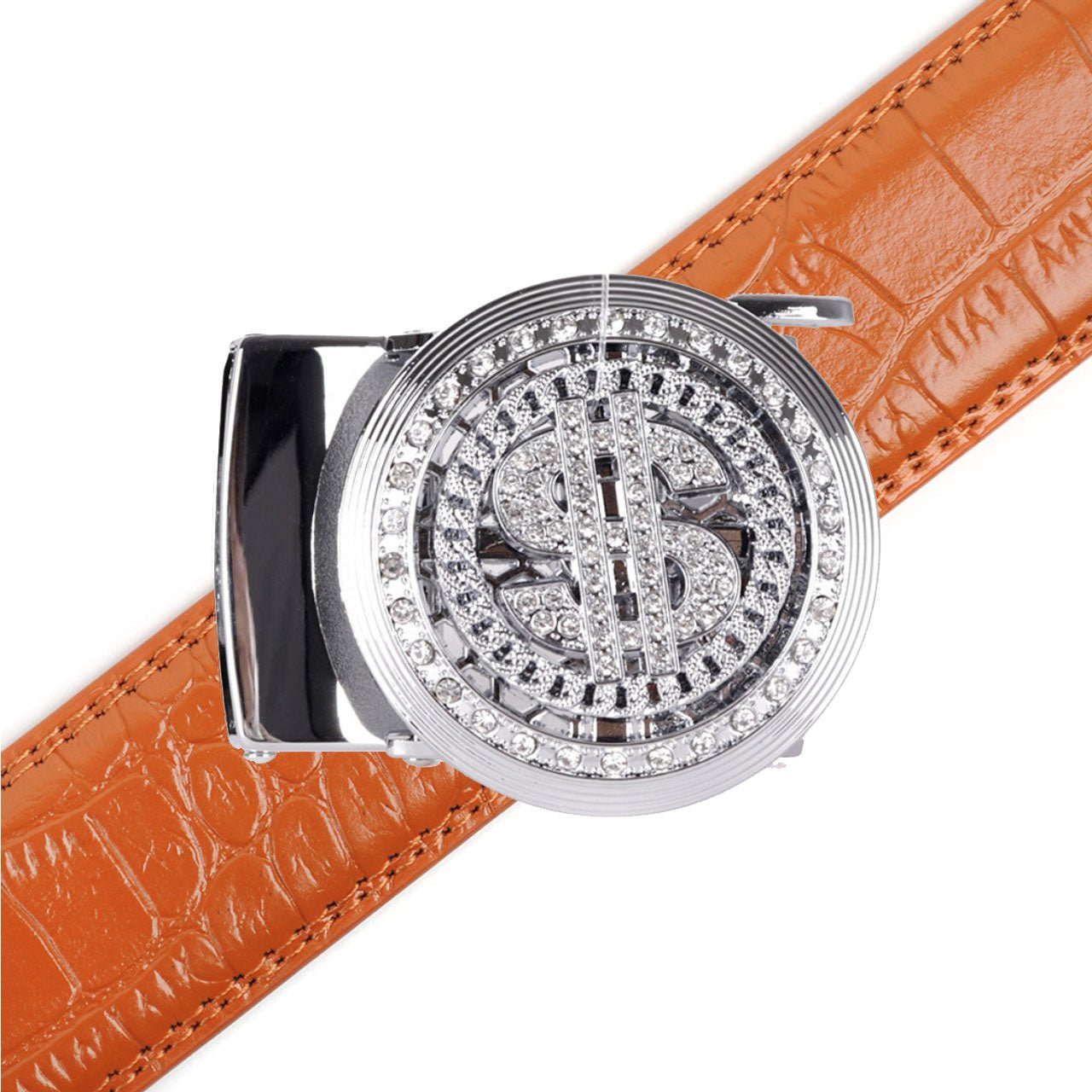 Men's Dollar Sign Rotating Bling Ratchet Belt-MGLBB65-SIL - Bundle Bus