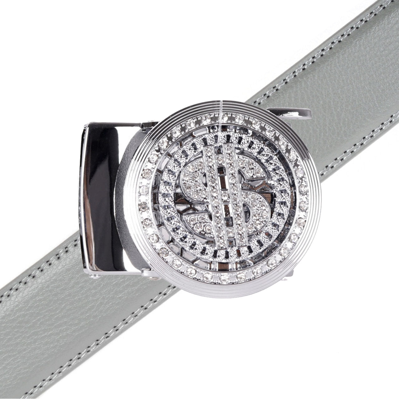 Men's Dollar Sign Rotating Bling Ratchet Belt-MGLBB65-SIL - Bundle Bus
