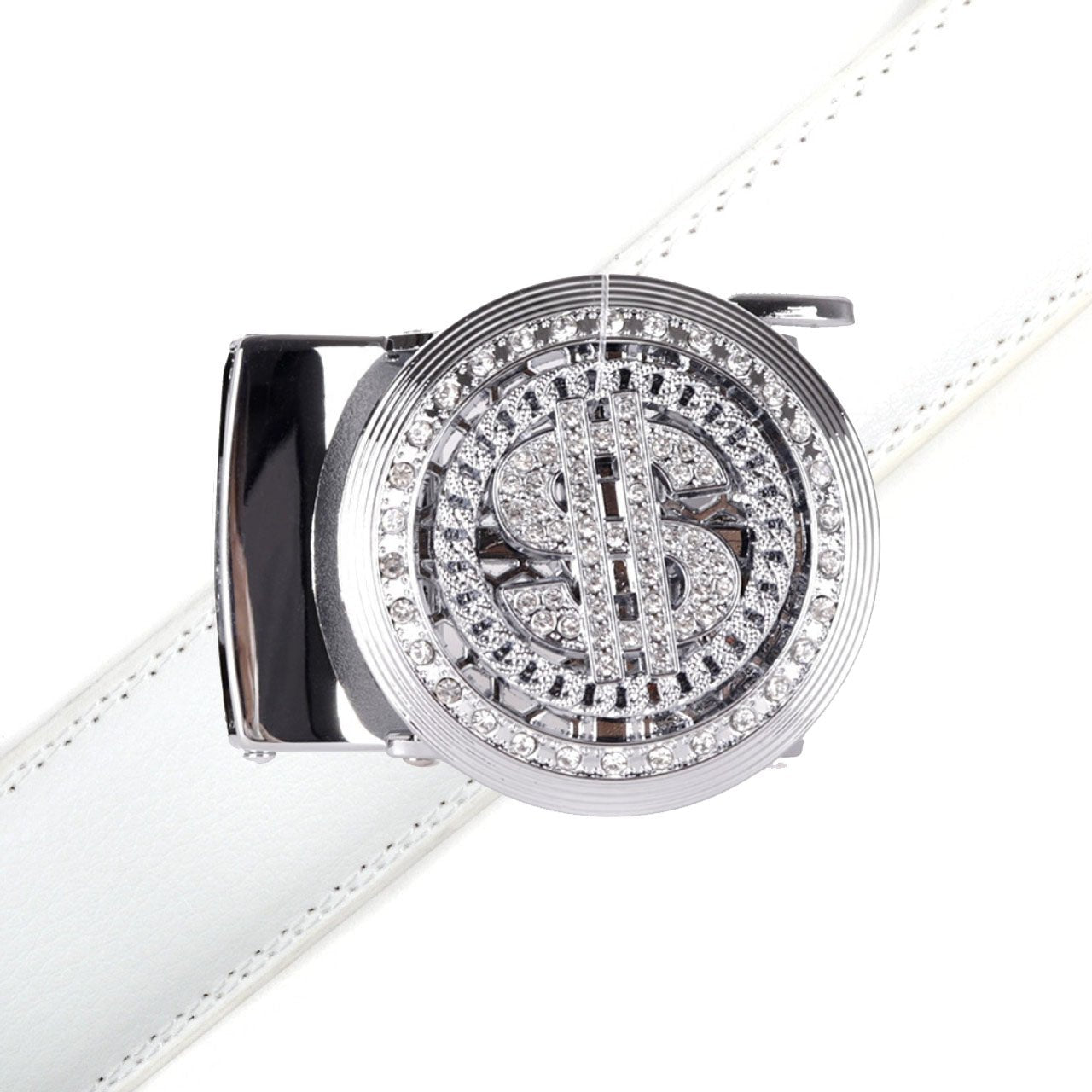 Men's Dollar Sign Rotating Bling Ratchet Belt-MGLBB65-SIL - Bundle Bus