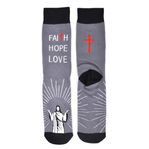 Men's Faith Hope Love Novelty Socks - NVS19574-GRY - Bundle Bus