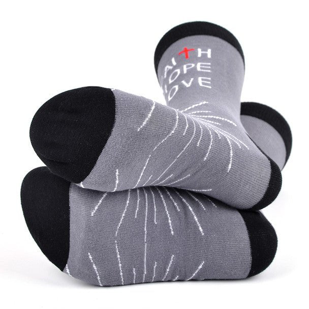 Men's Faith Hope Love Novelty Socks - NVS19574-GRY - Bundle Bus