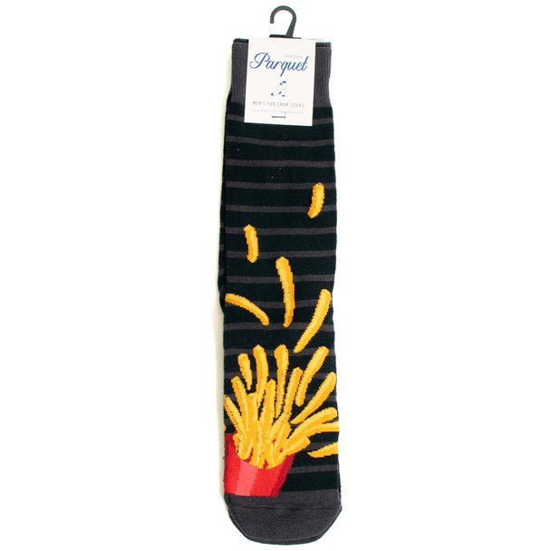 Men's Flying French Fries Novelty Socks- NVS19628-BK - Bundle Bus